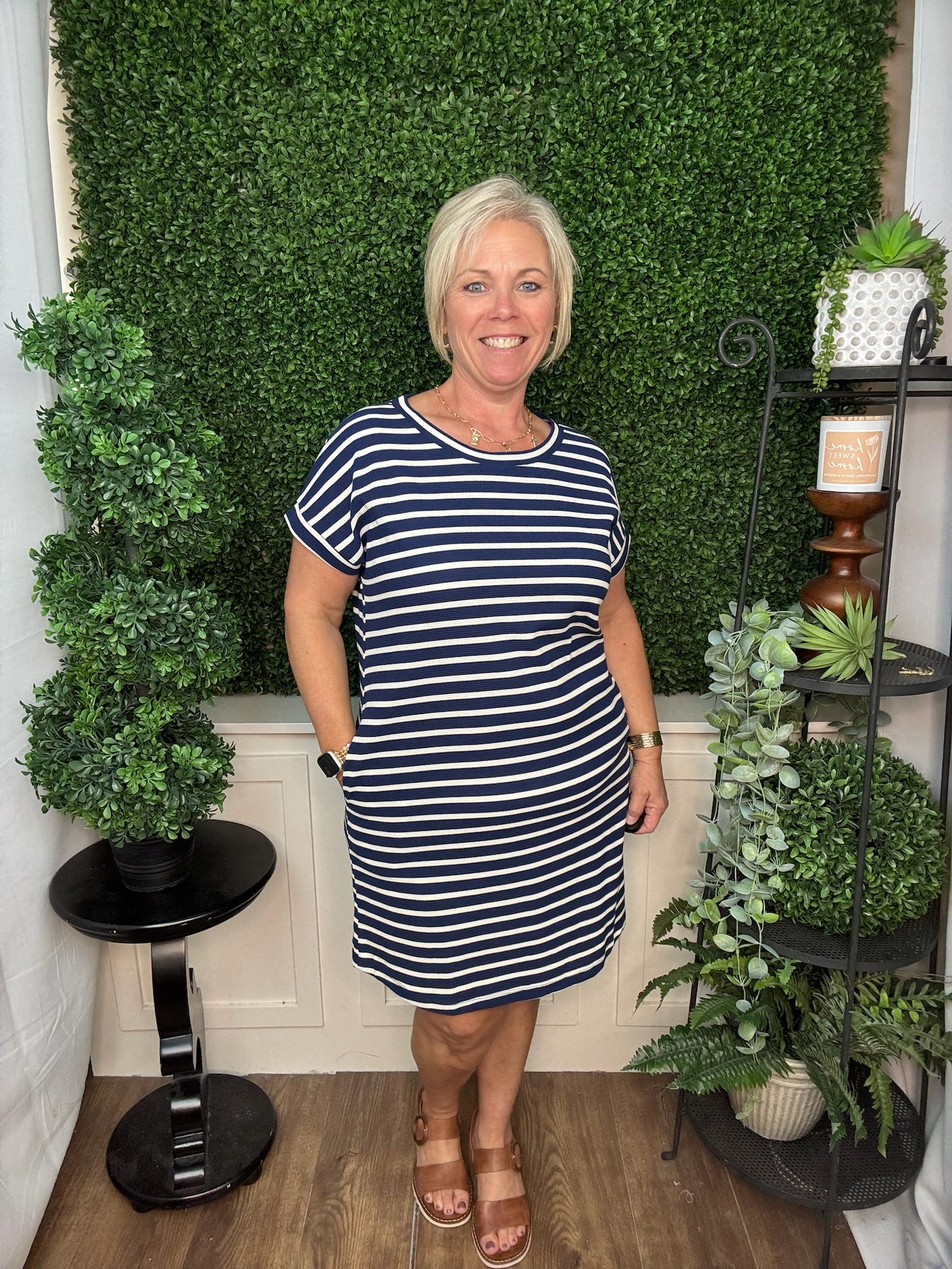 Striped Waffle Knit Dress | Jernigans M Striped Waffle Knit Dress | Jernigans M