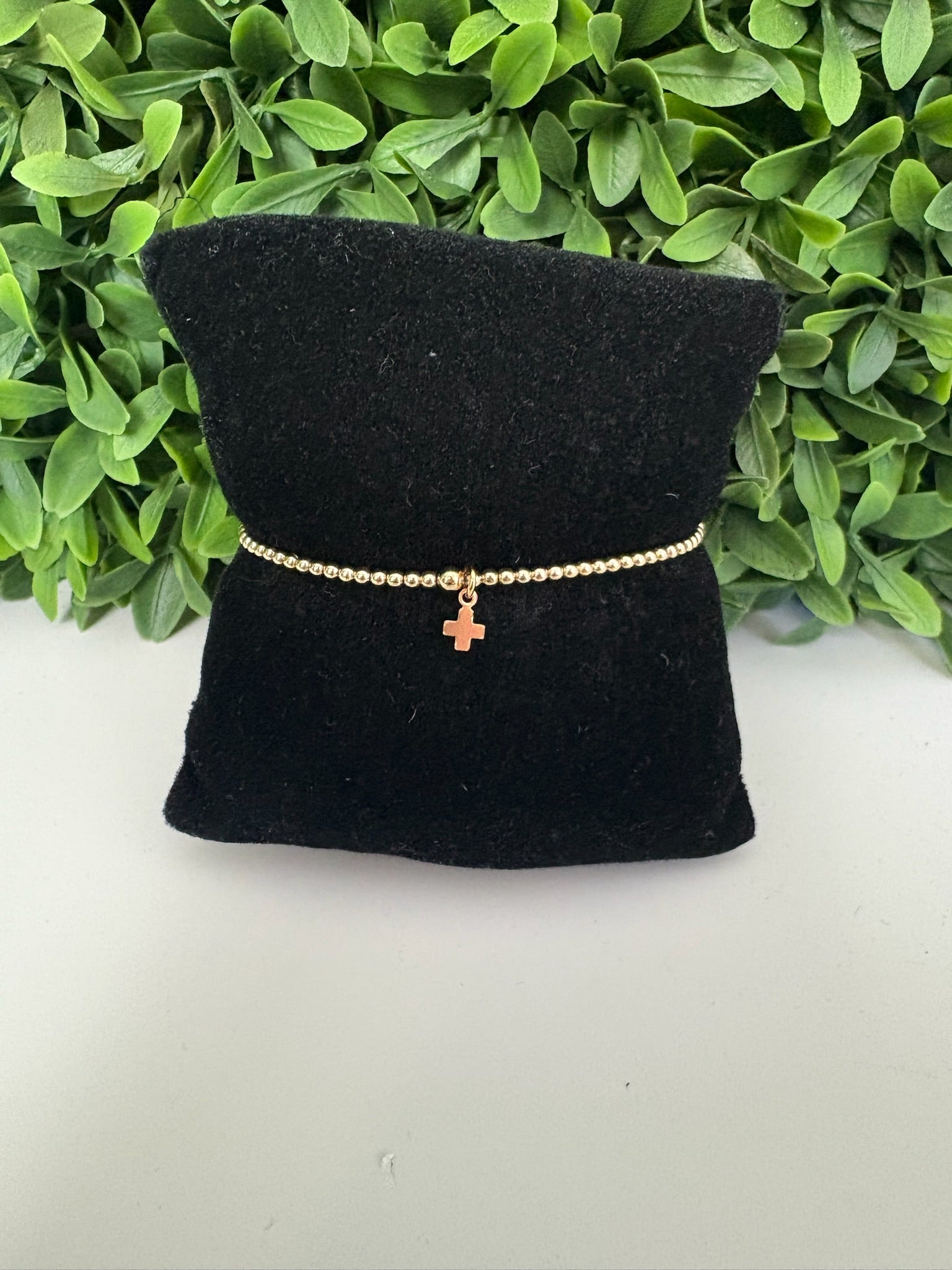 EGIRL CLASSIC GOLD 2MM BEAD BRACELET - SIGNATURE CROSS SMALL GOLD CHARM