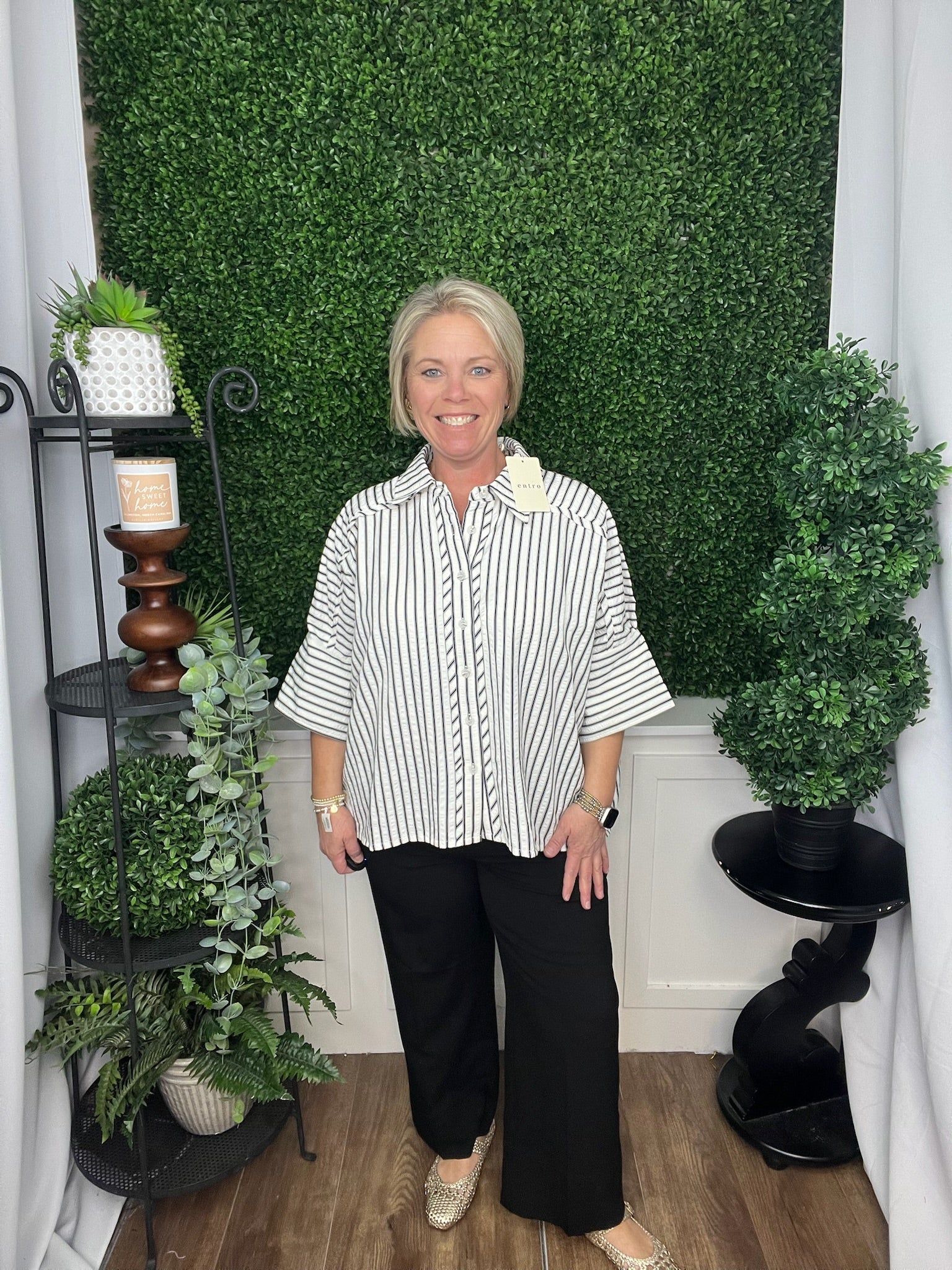 3/4 SLEEVE TOP BLACK STRIPE