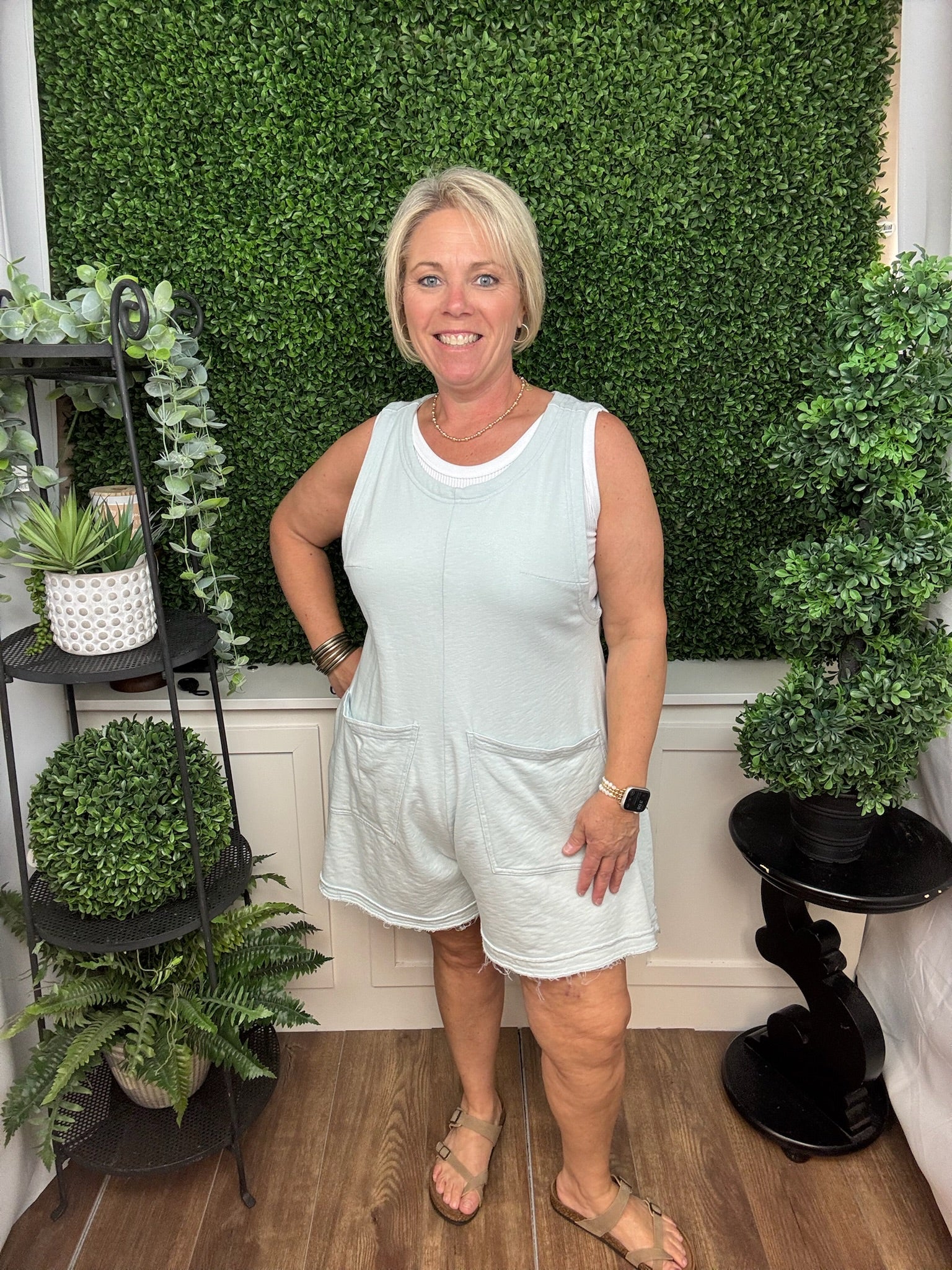 WASHED ROMPER W/POCKETS-MIST