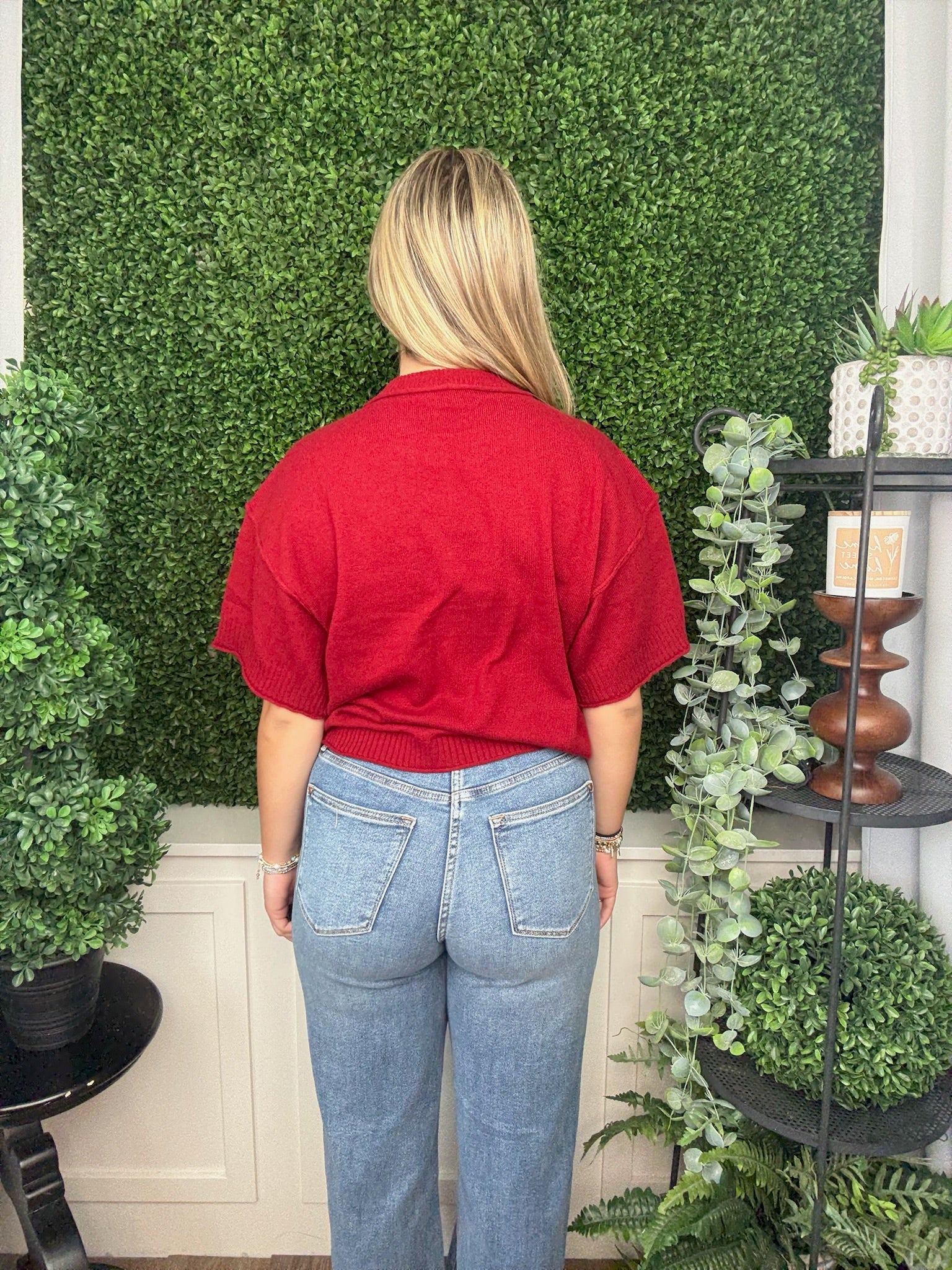 RAW EDGE ACCENT COMFY SWEATER TOP - BURGUNDY