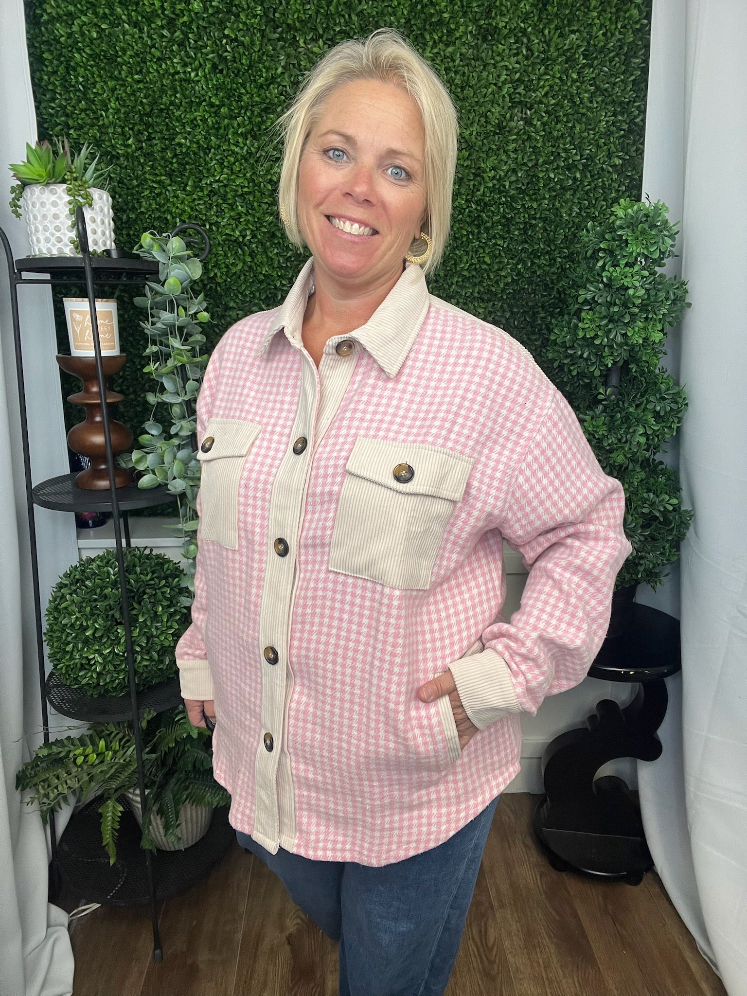 COLOR CONTRAST LS JACKET - PINK