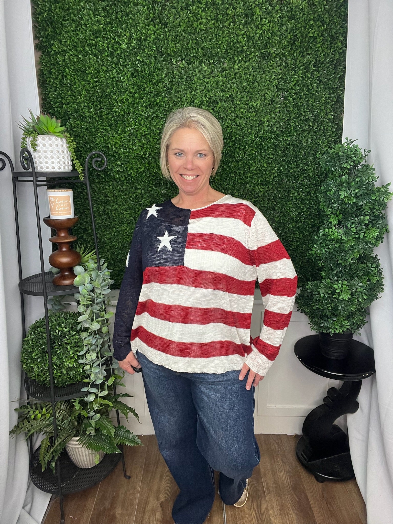 MURIEL BURNOUT FLAG SWEATER - RED/WHITE/BLUE