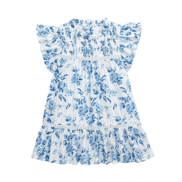 BLUE FLORAL SMOCKED DRESS