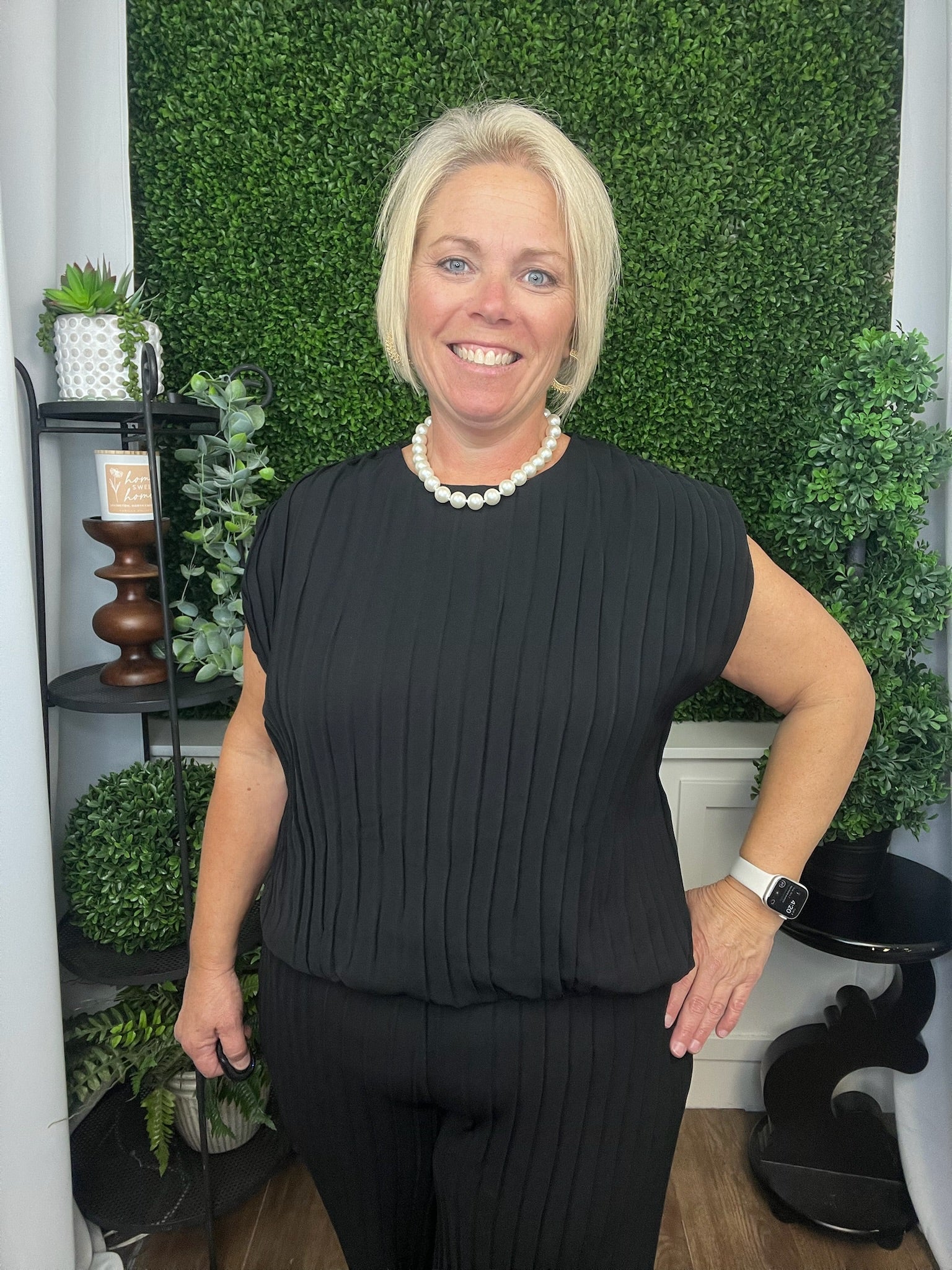 PLEATED TOP AND PANTS SET - BLACK