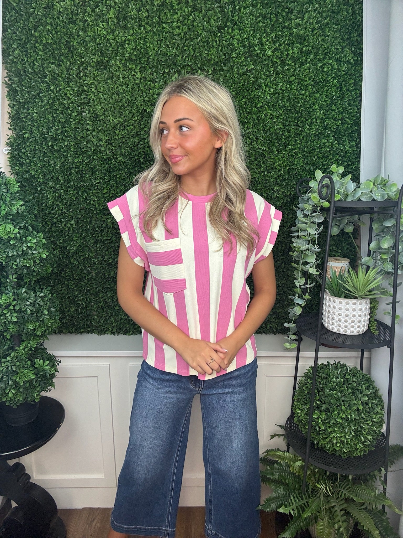 Candy Stripe Pocket Knit Top