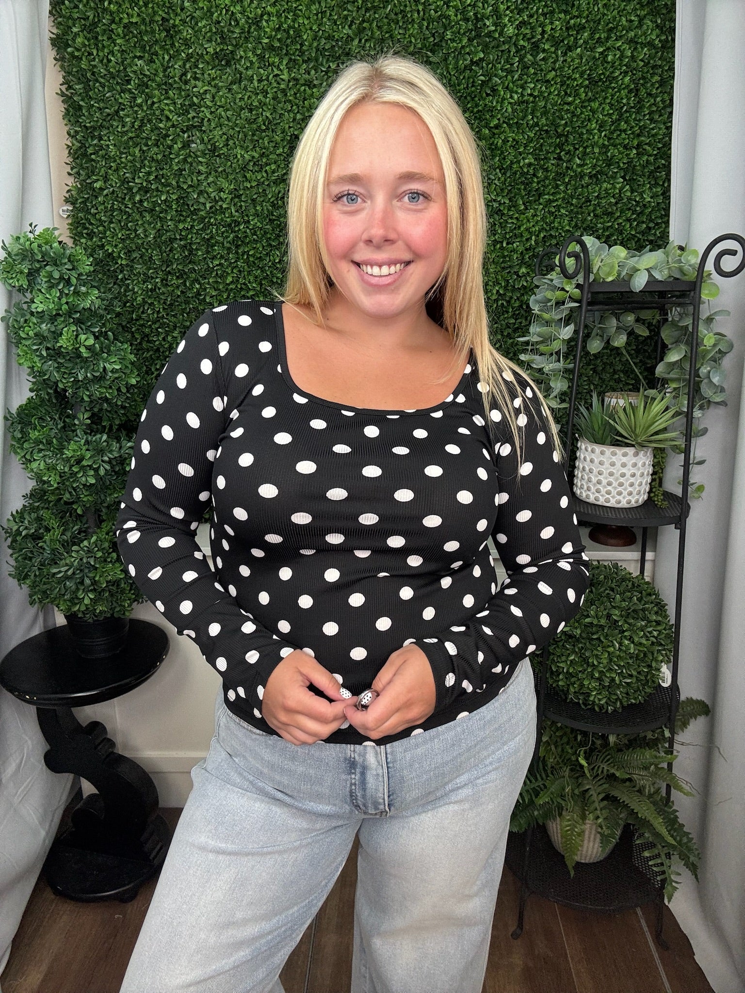 Square Neck Long Sleeve - Polka Dot