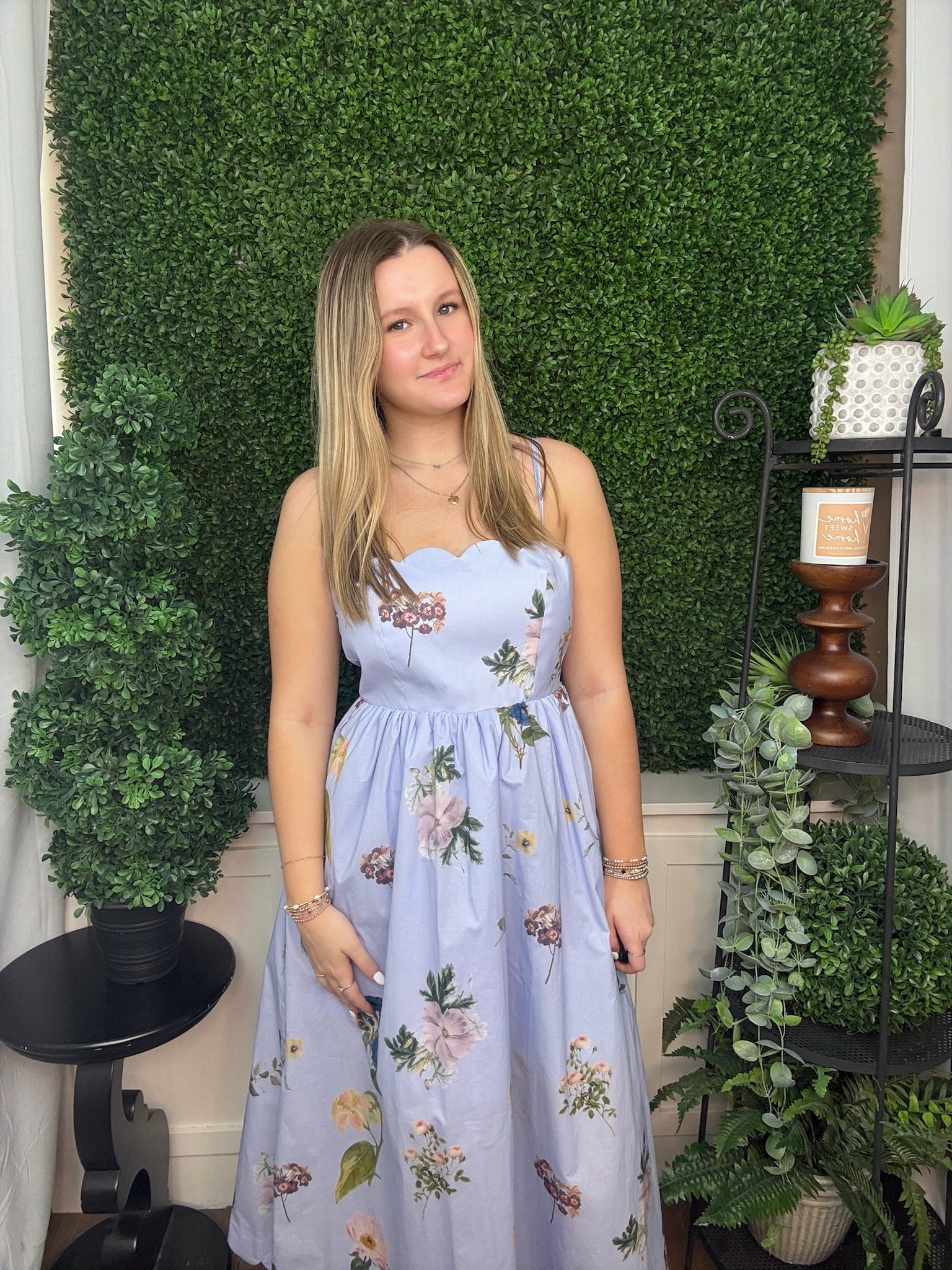 Sleeveless Strap Blue Floral Dress