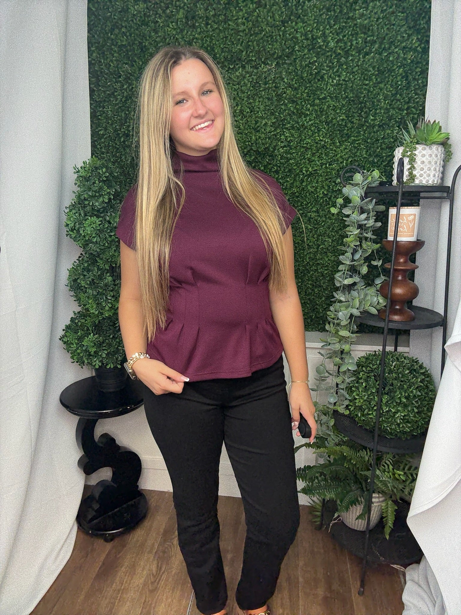 SOLID SS MOCK NECK KNIT TOP