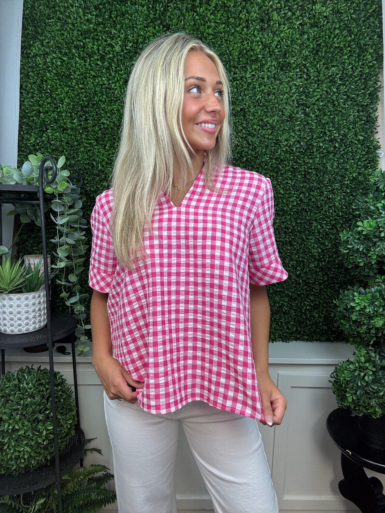 Sweet Retreat Gingham Swing Top