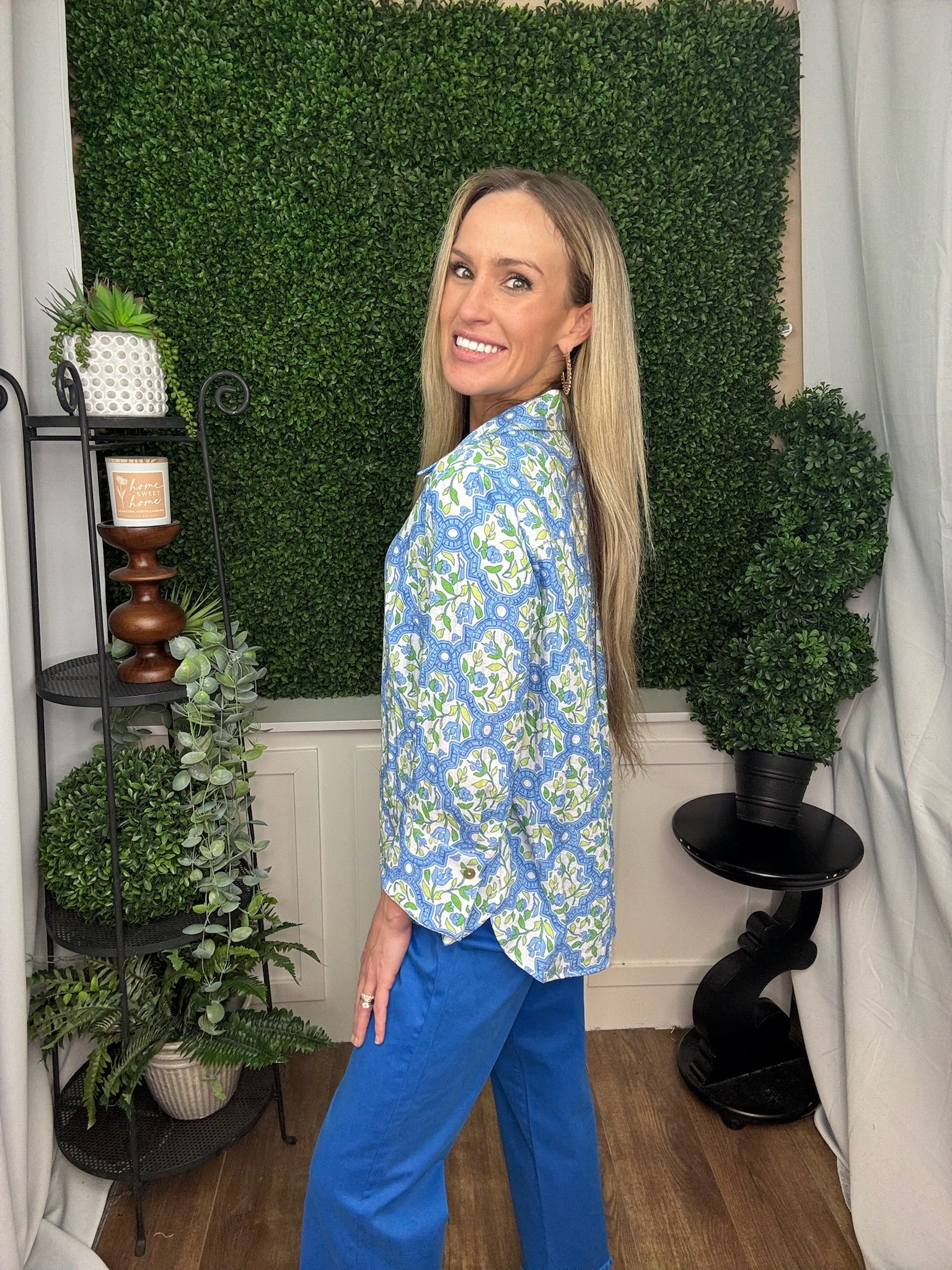 THREE QUATER SLEEVE BUTTON TOP - MULTI