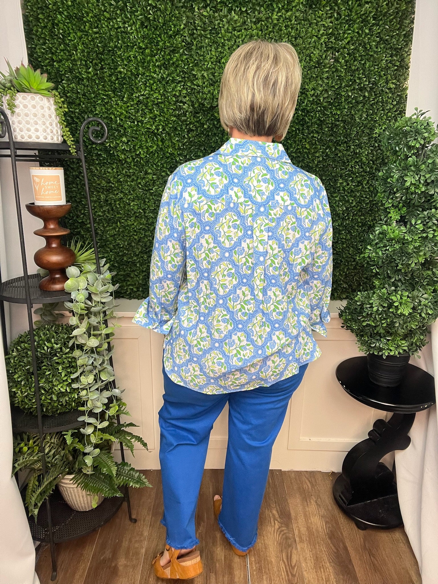 THREE QUATER SLEEVE BUTTON TOP - MULTI