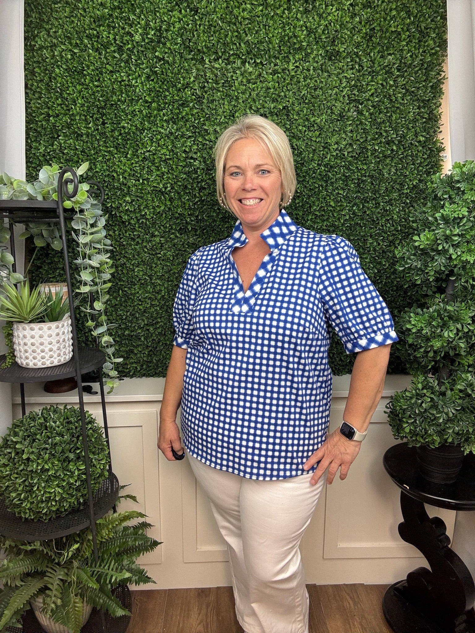 TOP TRICIA GINGHAM MIX NAVY