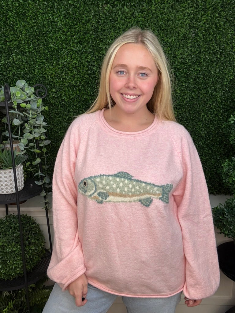 FISH GRAPHIC KNIT SWEATER - PINK