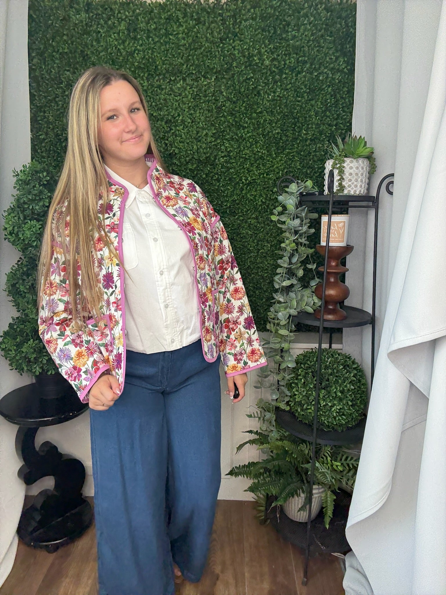 BOTANICAL QUILTED JACKET - PINK