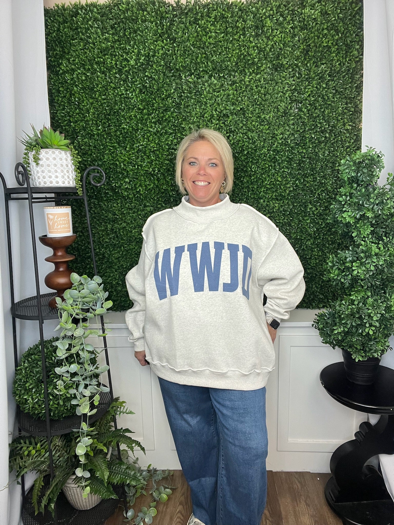 MOCK NECK SWEATSHIRT - WWJD- H GREY /NAVY