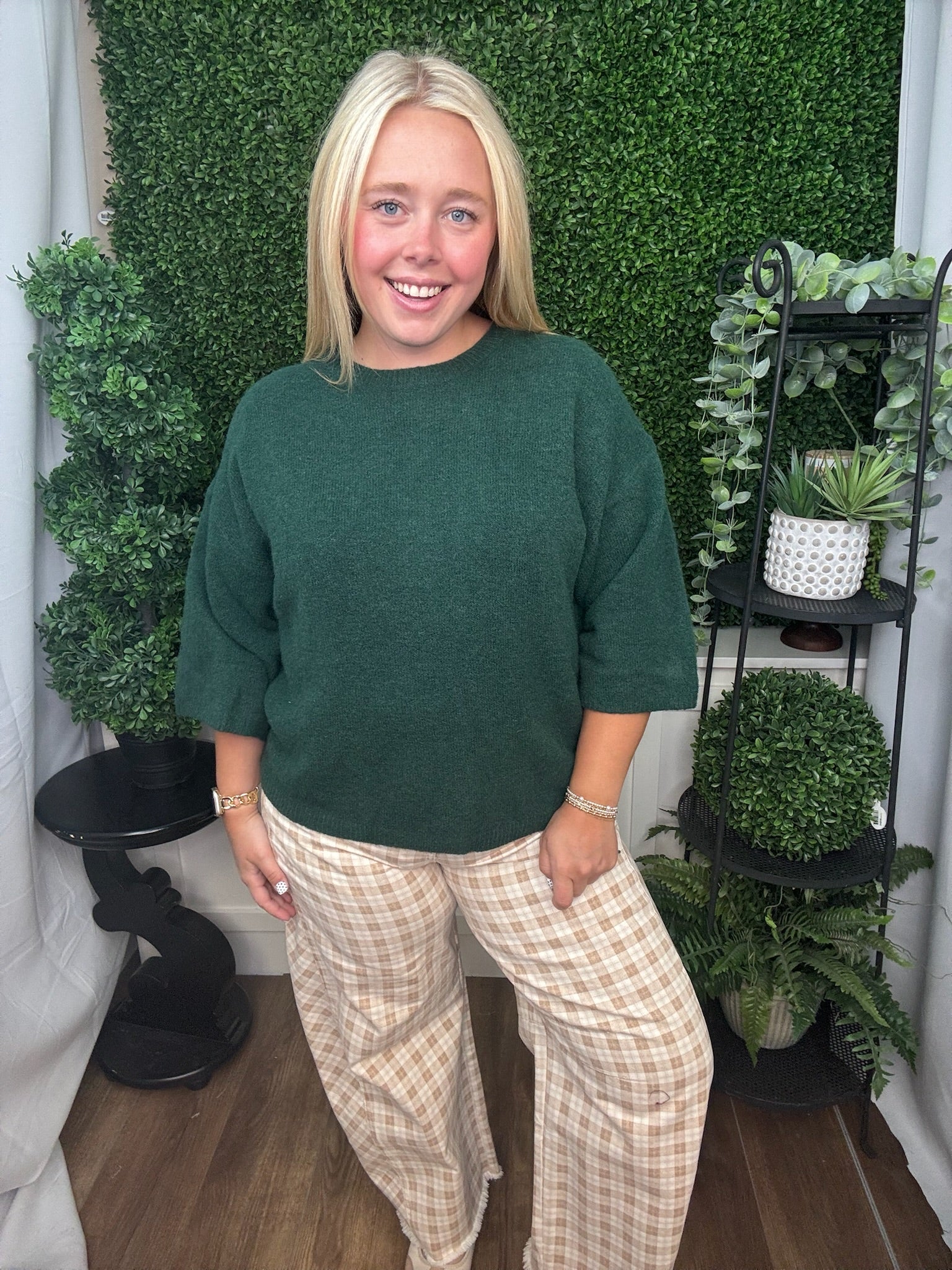 TEXTURED KNIT TOP - DIJON/HUNTER GREEN