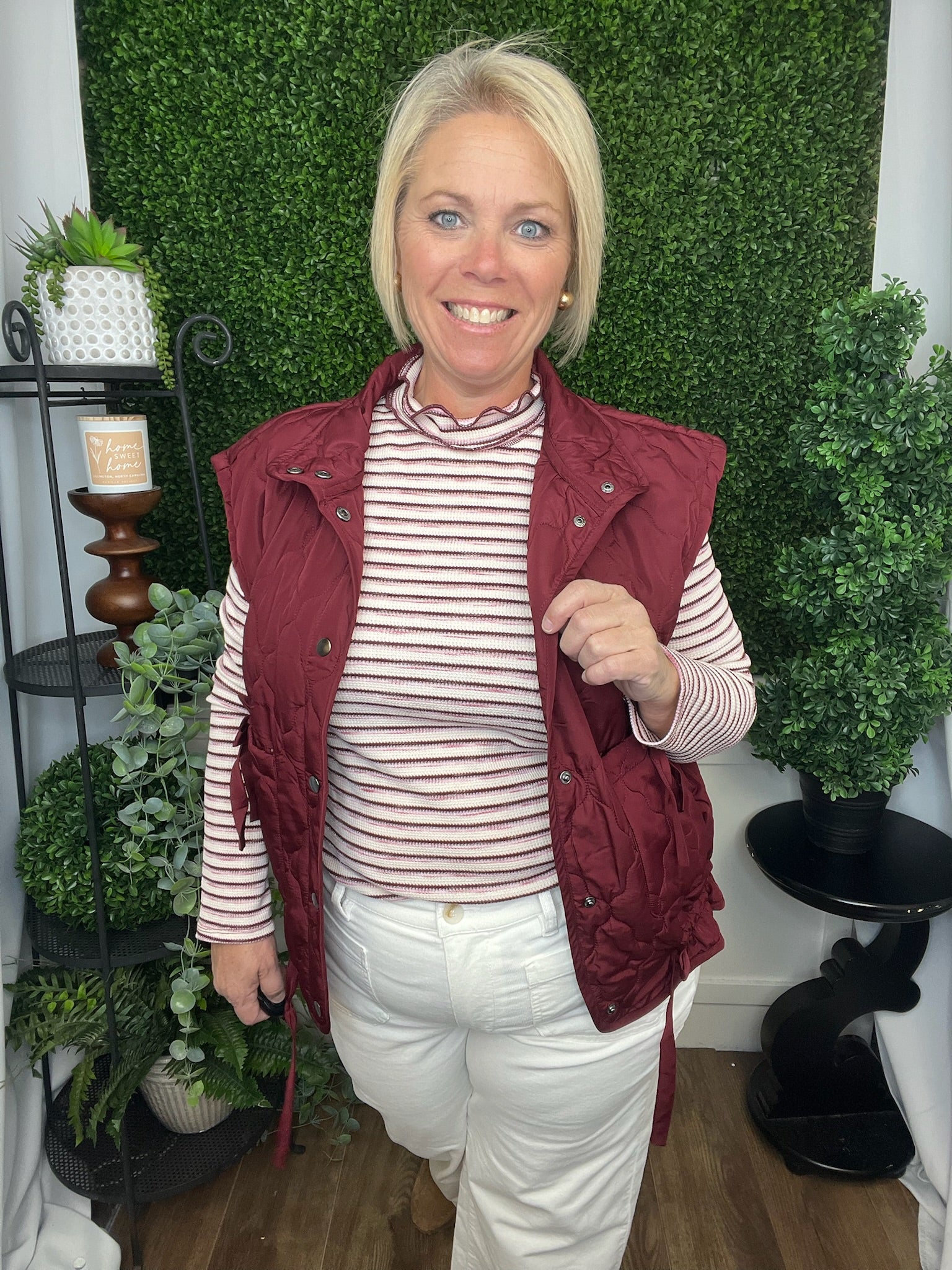 TIE DETAIL SNAP DOWN QUILTED PUFFER VEST