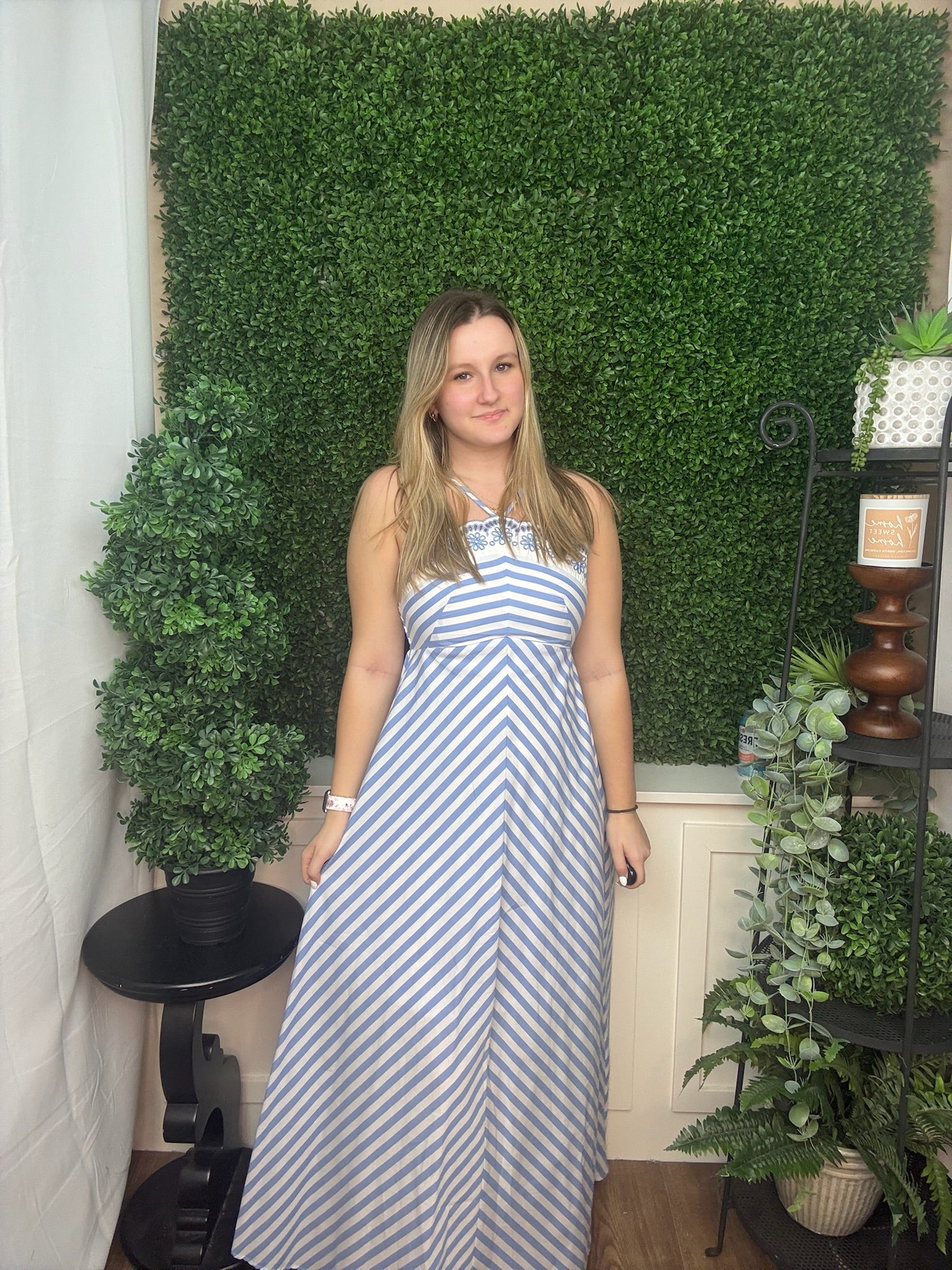 Seaside Stripe Embroidered Maxi Dress