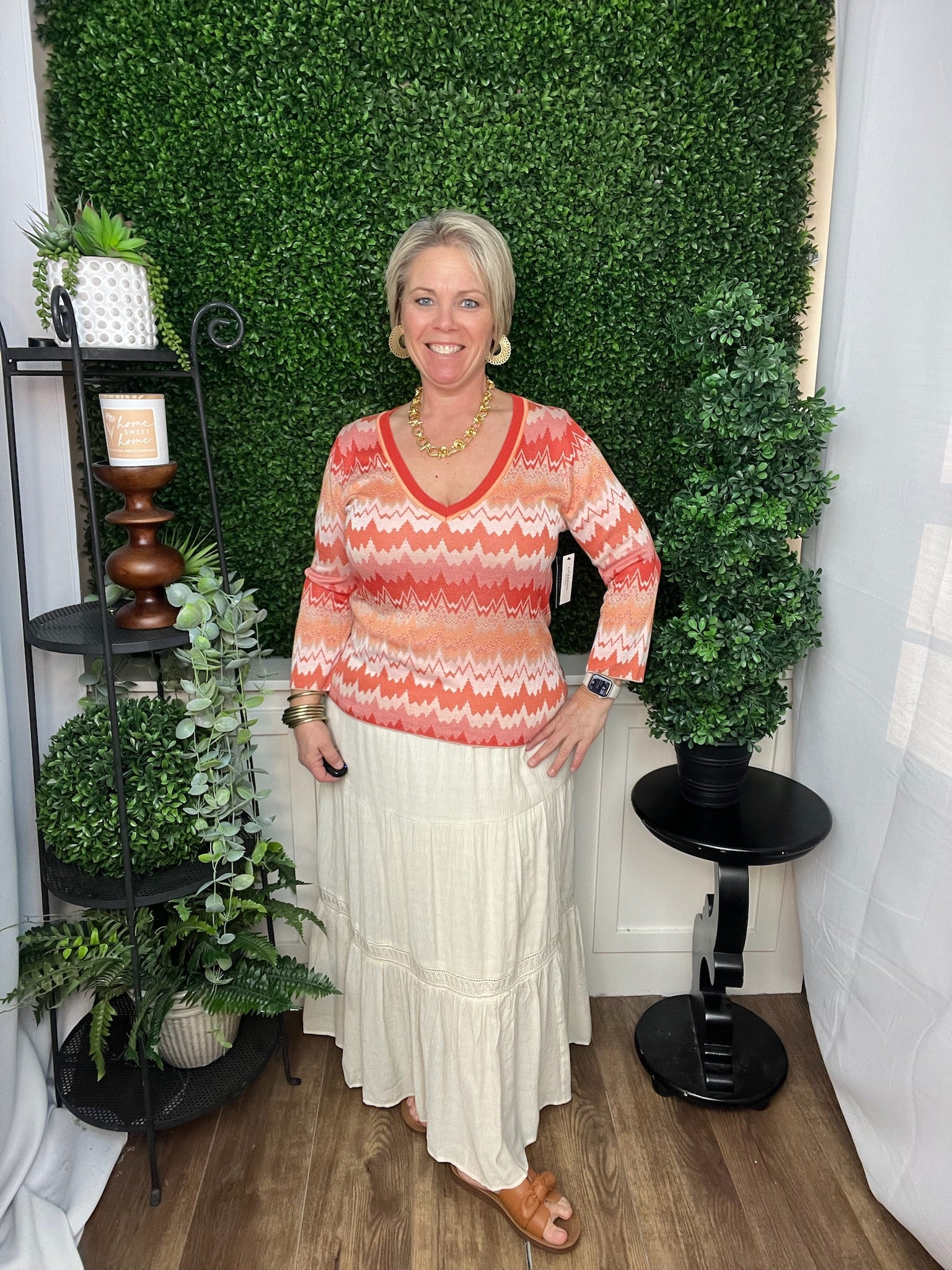 Ivory Solid Smocked Waist Tiered Midi Skirt