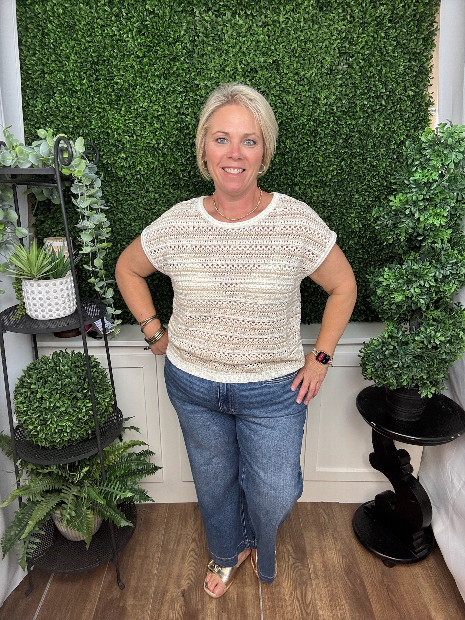 WOVEN SLEEVELESS KNIT TOP - NATURAL