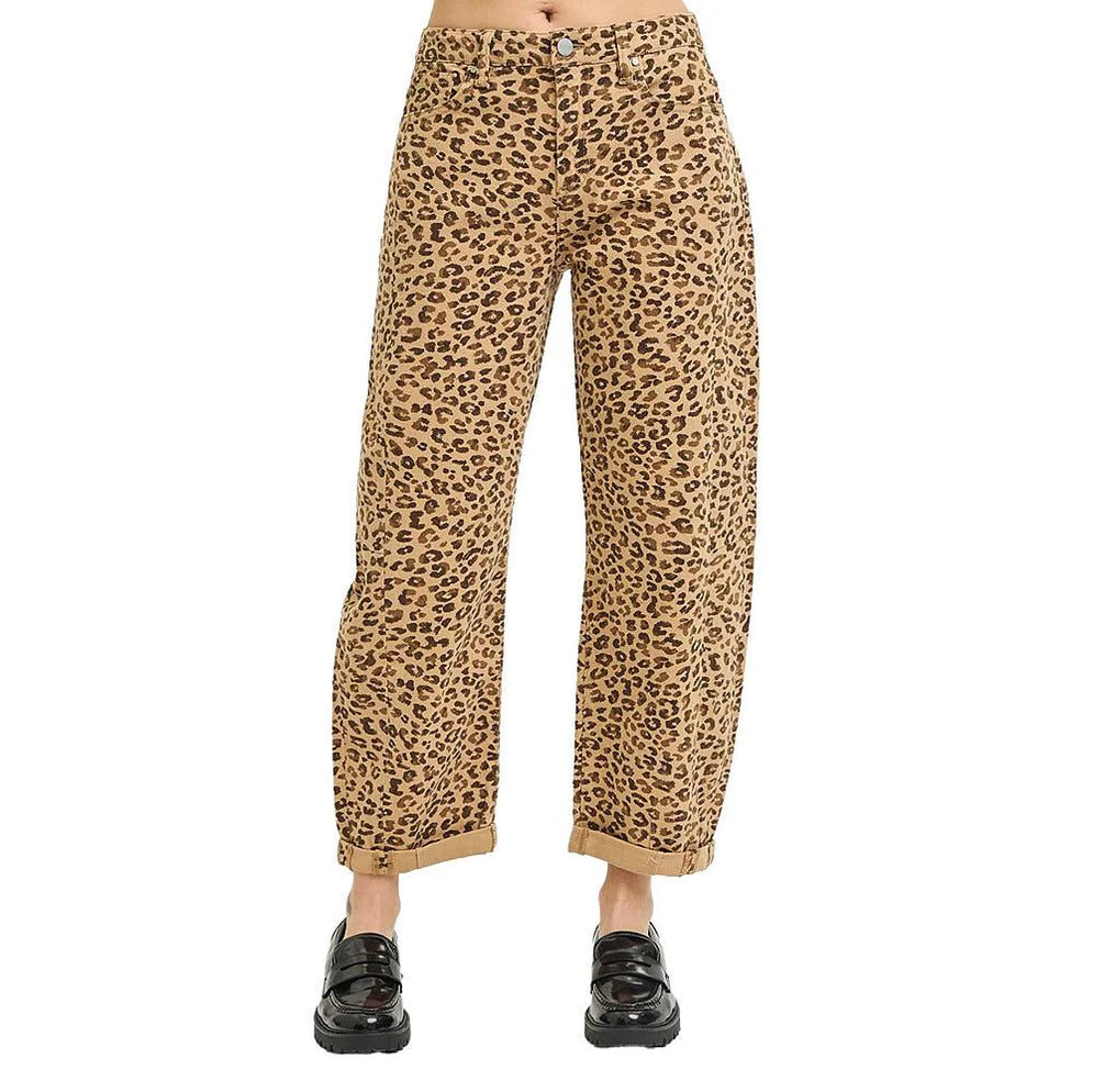 Leopard Print Cropped Barrel Jeans