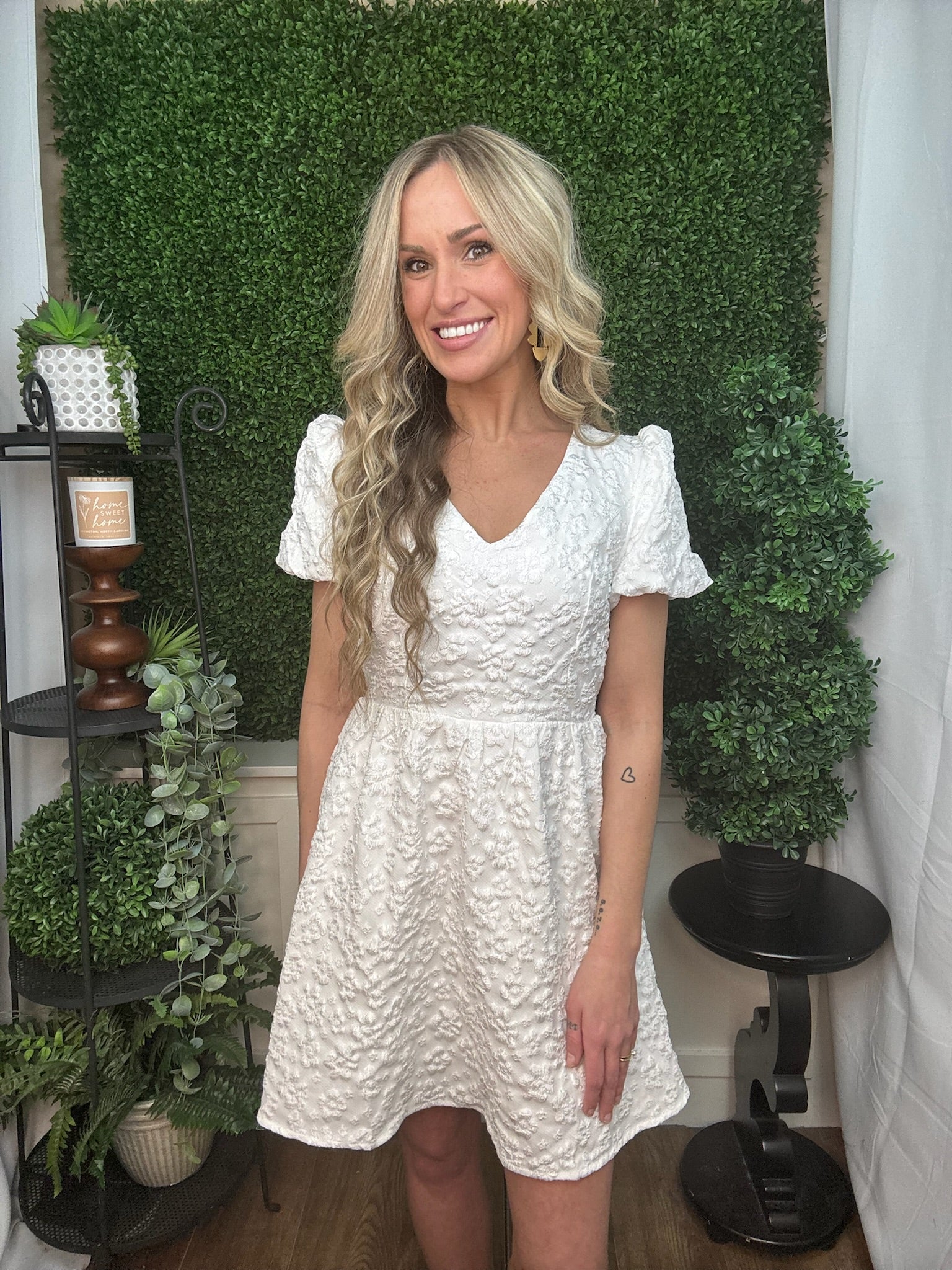 Textured Puff Sleeve Mini Dress