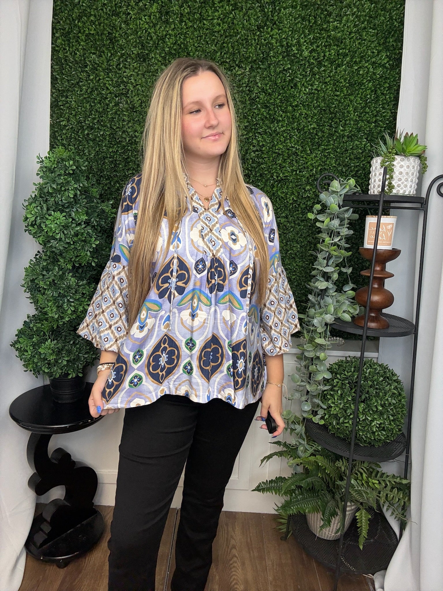 MIXED ABSTRACT PRINT LONG SLEEVE TOP