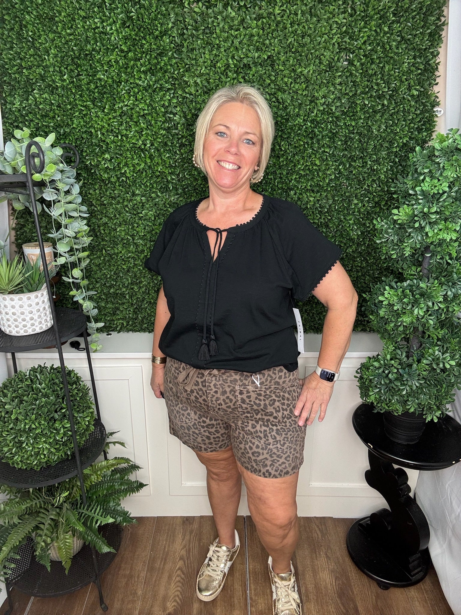 Leopard Print Tie-Waist Denim Shorts