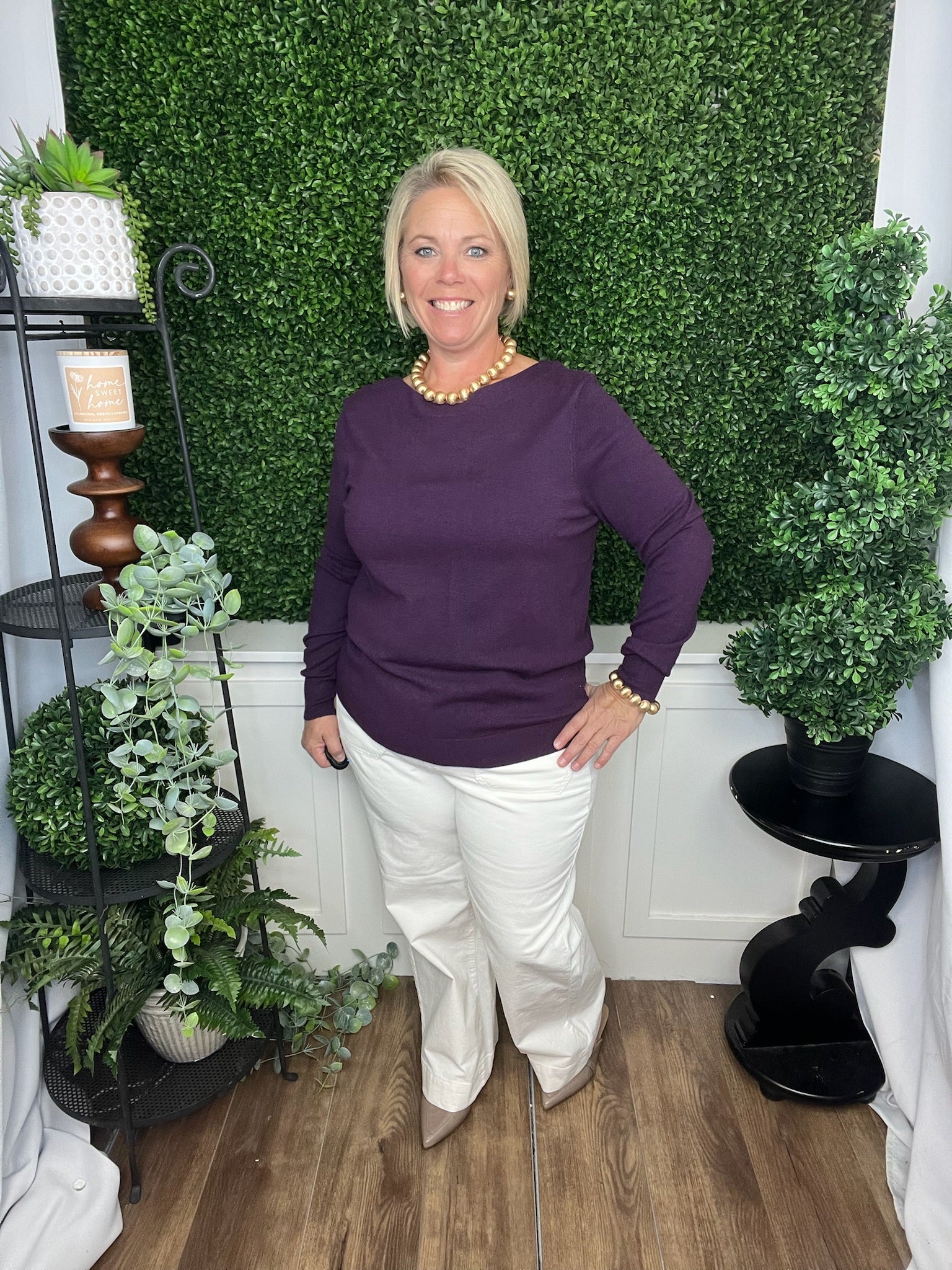 BOAT NECK SUPER SOFT SOLID PULLOVER SWEATER - DARK PURPLE