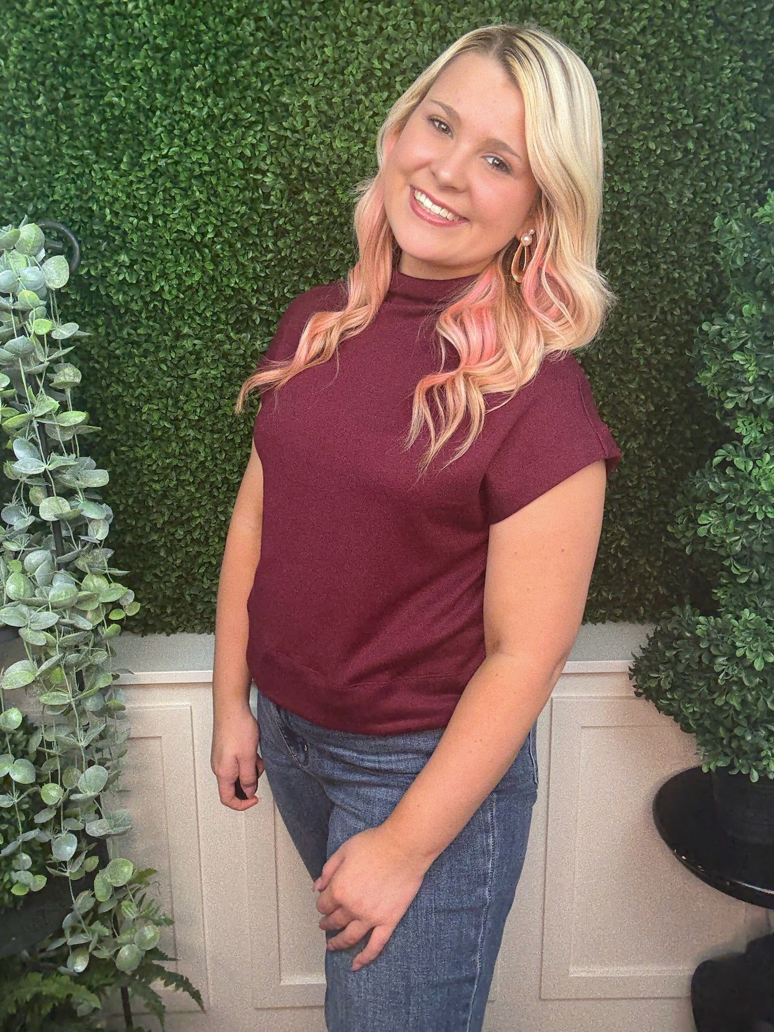 SOLID KNIT MOCK NECK PULLOVER TOP