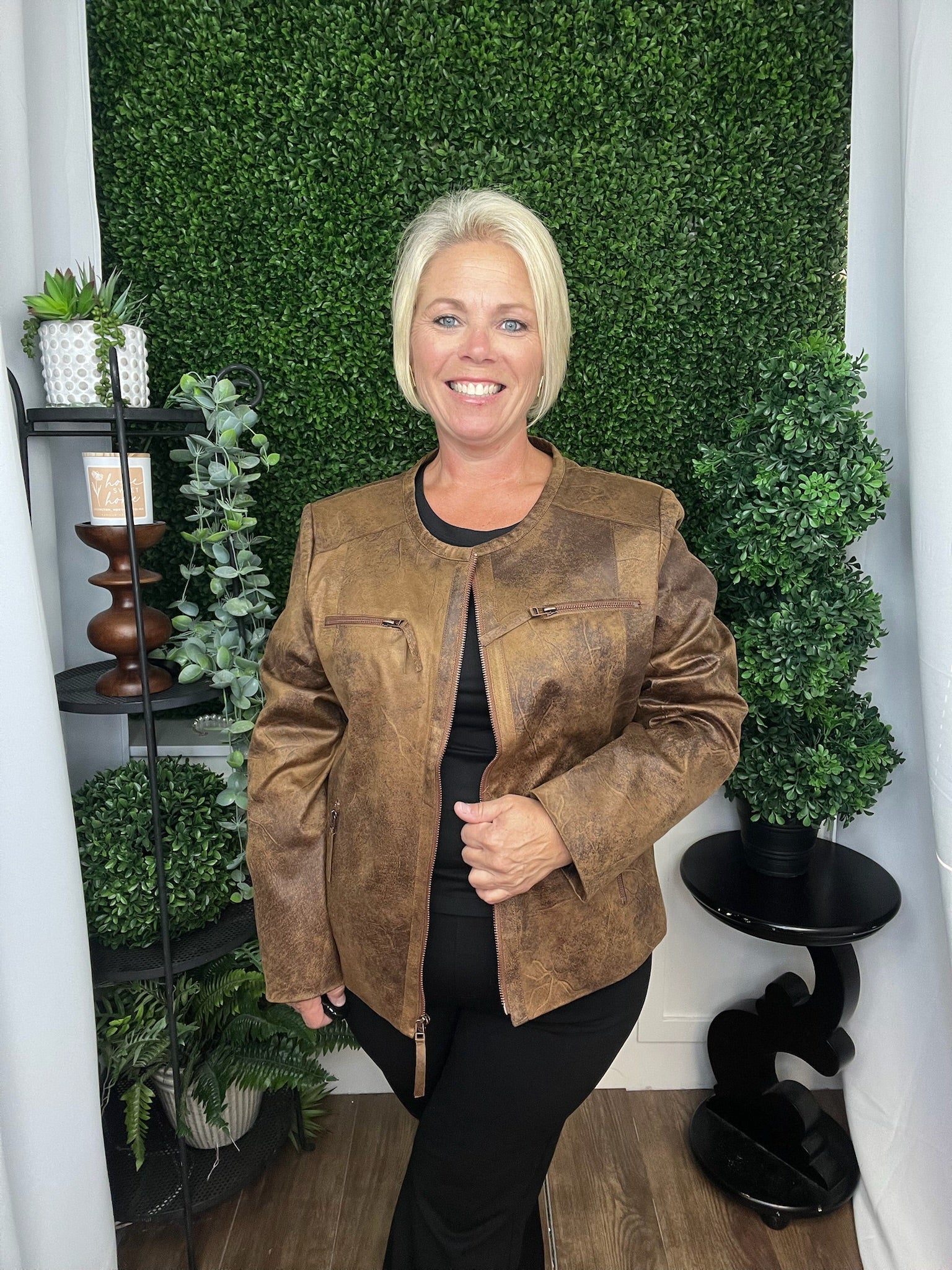 ELWAY FAUX LEATHER JACKET BROWN