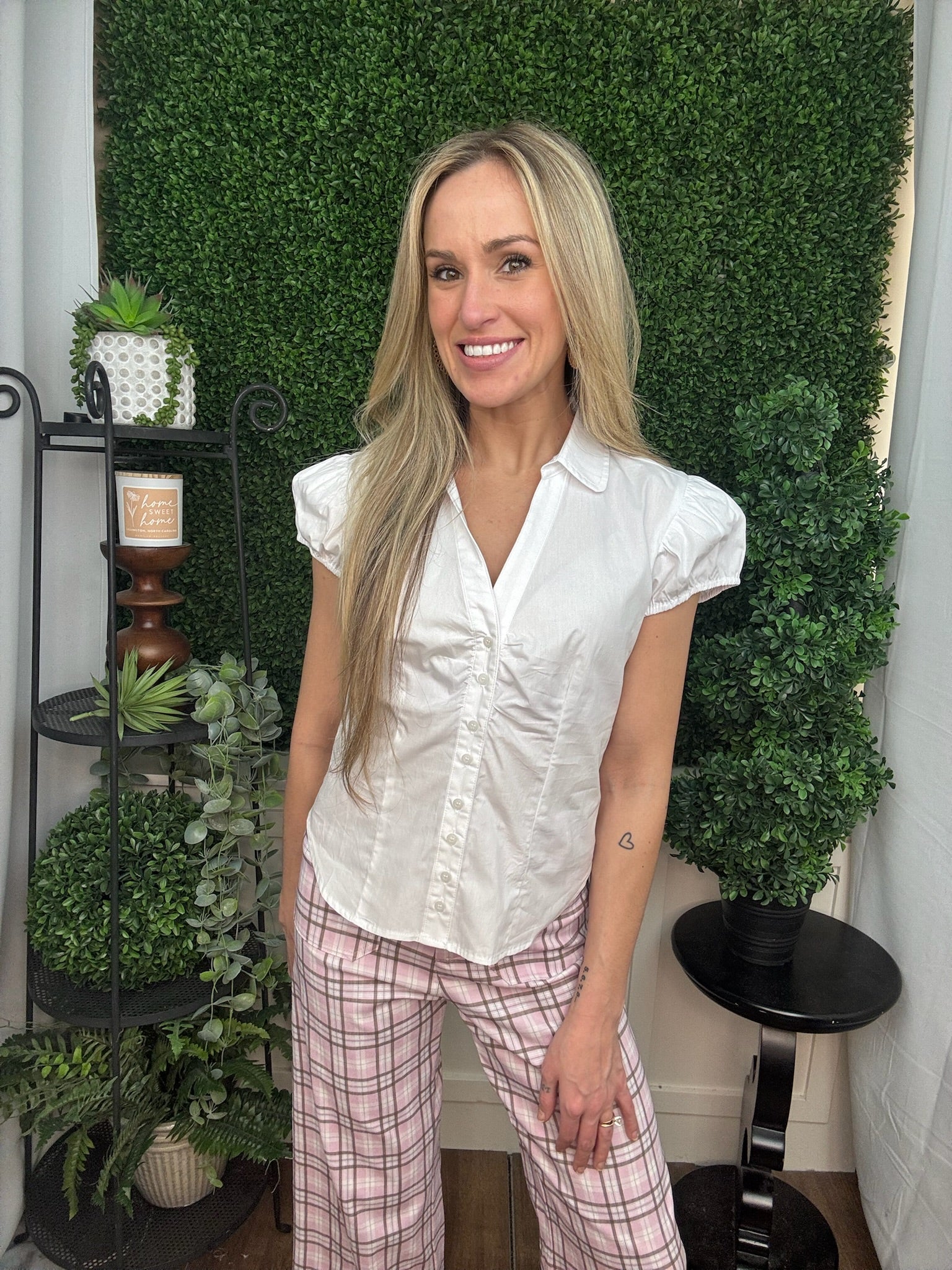 Classic Ruched Waist Button Blouse