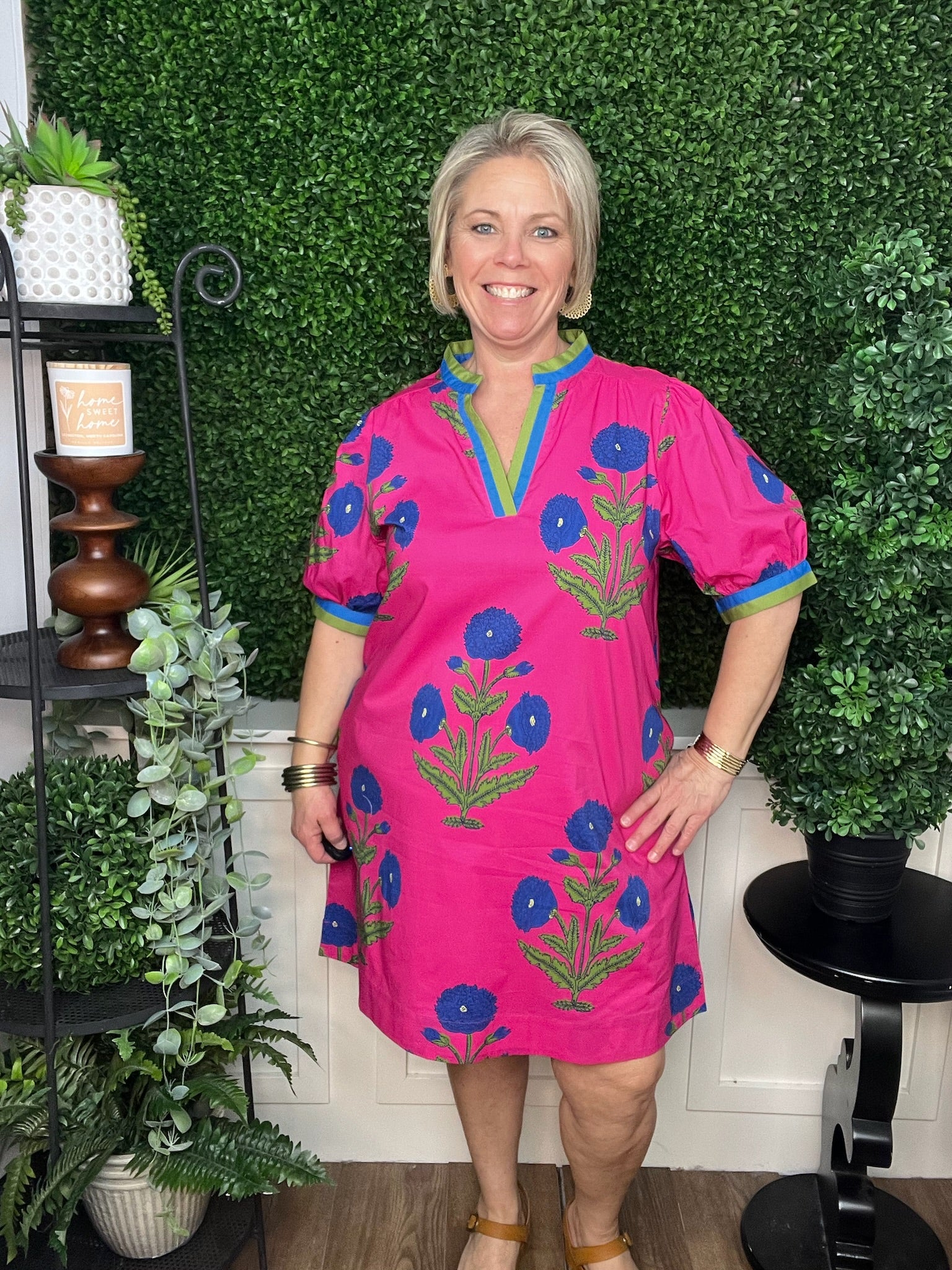 FLORAL PRINT SHIFT DRESS - HOT PINK