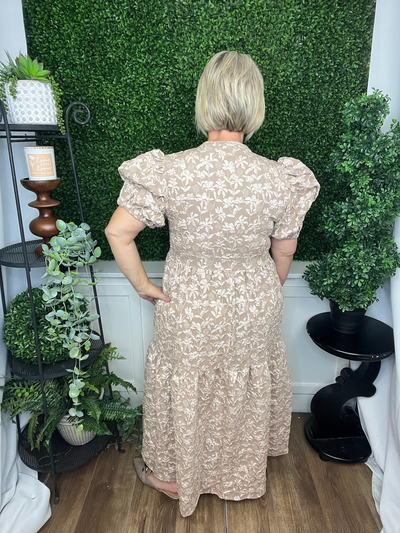 PUFF SLV MIDI DRESS - CHAMPAGNE