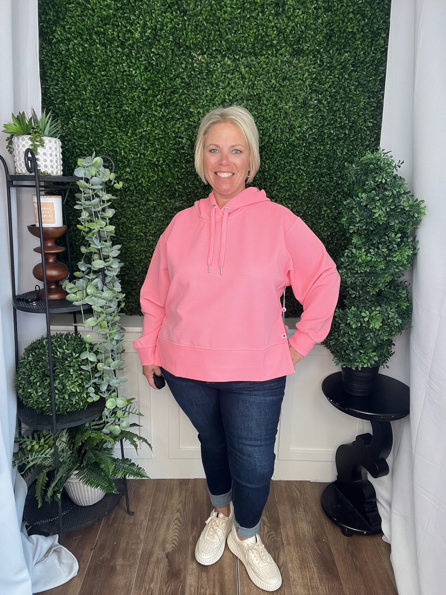 RIBBED HOODED PULLOVER - PETAL