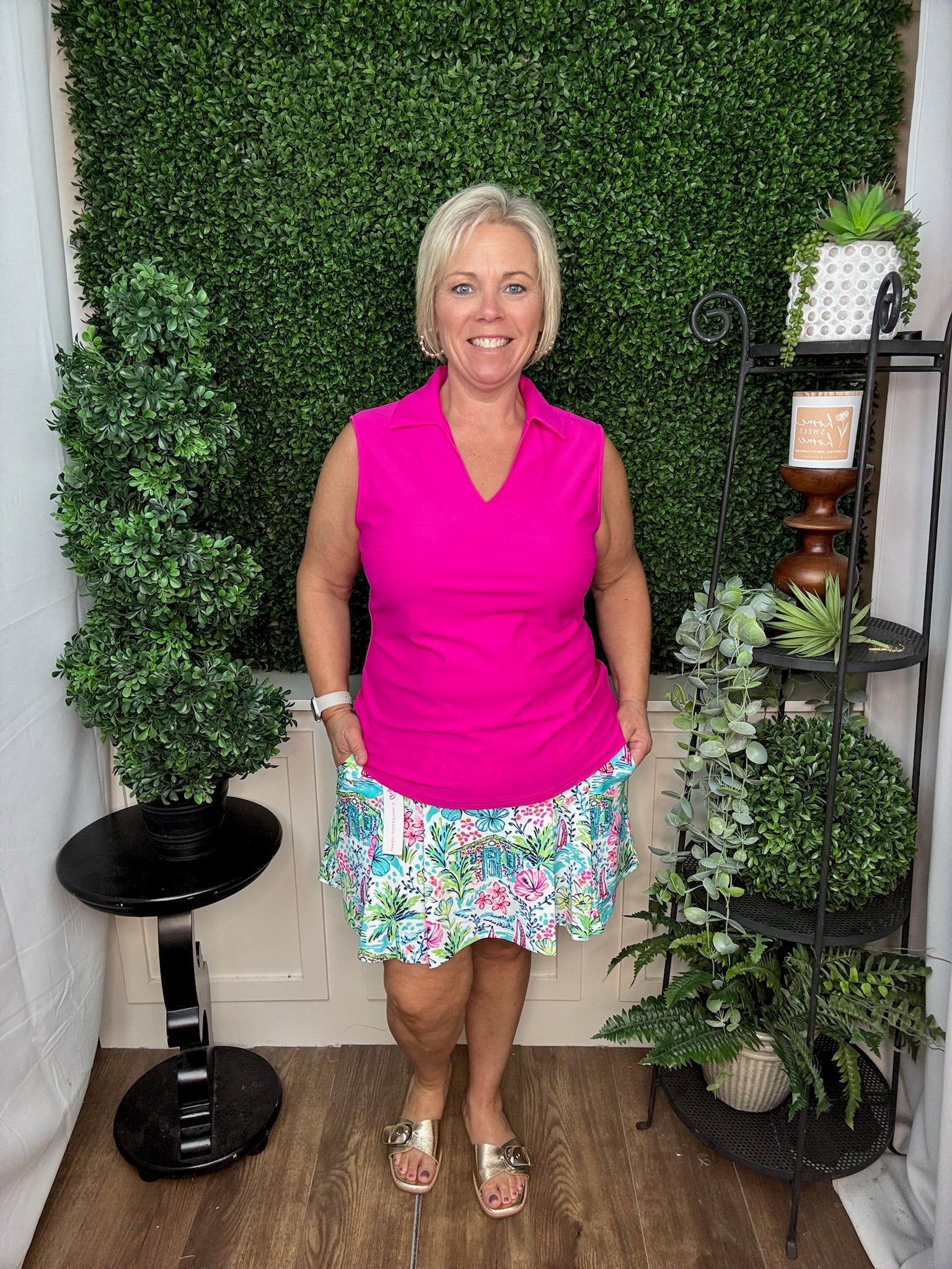 ROSA SLEEVELESS POLO TOP - HOT PINK