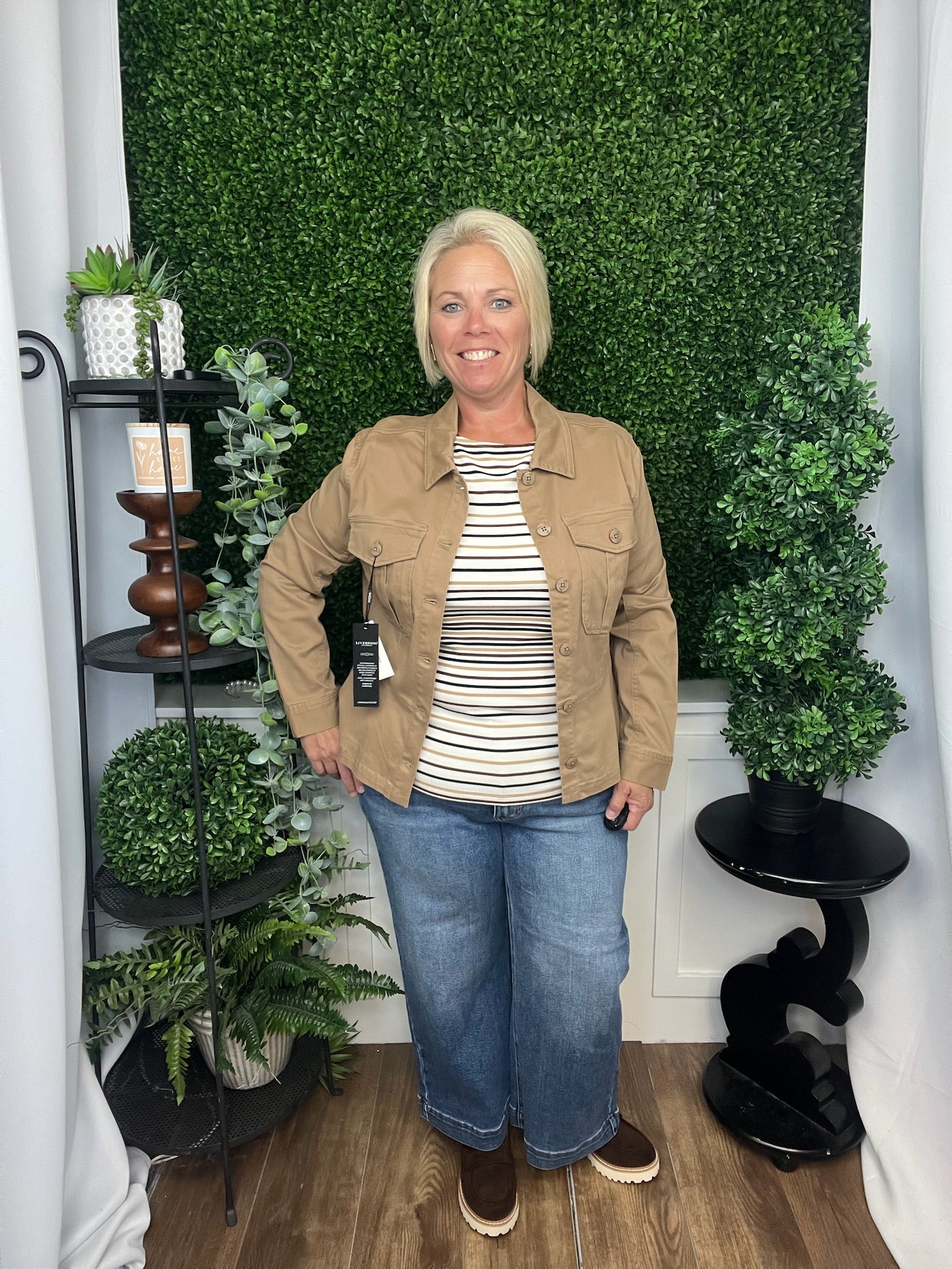 PEPLUM HEM TRUCKER JACKET - DESERT CAMEL