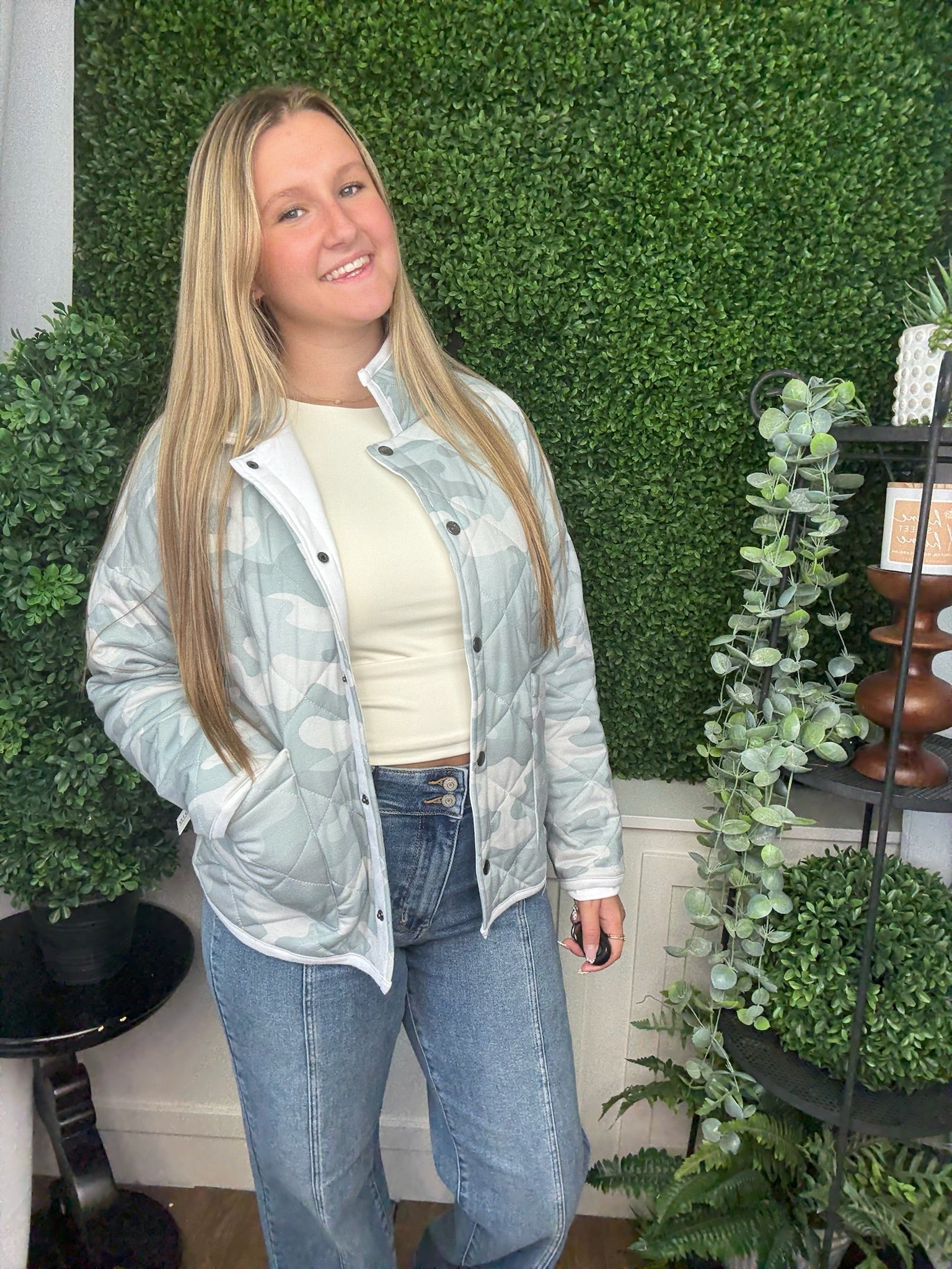 QUILTED JACKET - MUTED GREEN CAMO