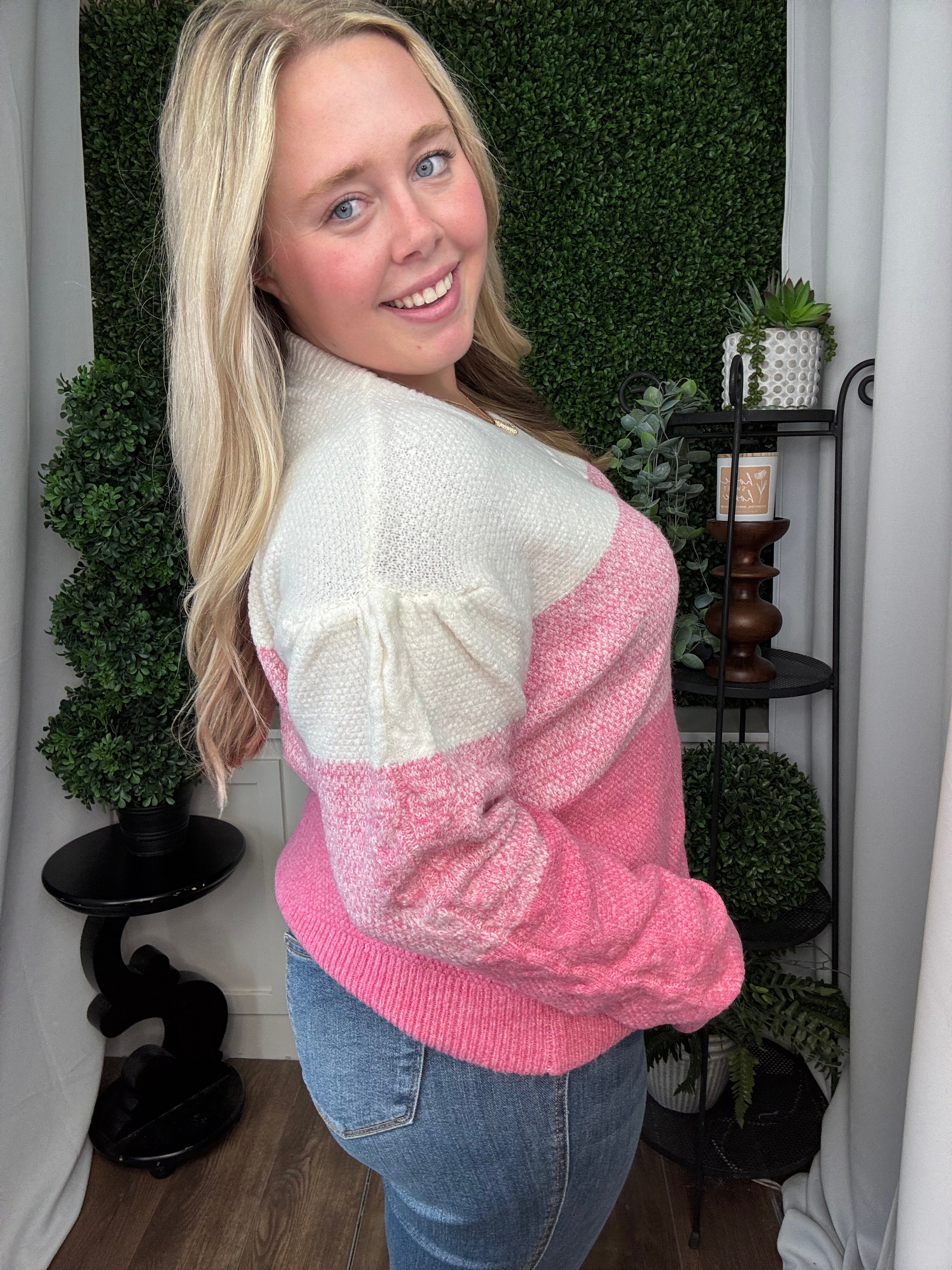 CABLE KNIT COLORBLOCK SWEATER - MAUVE COMBO