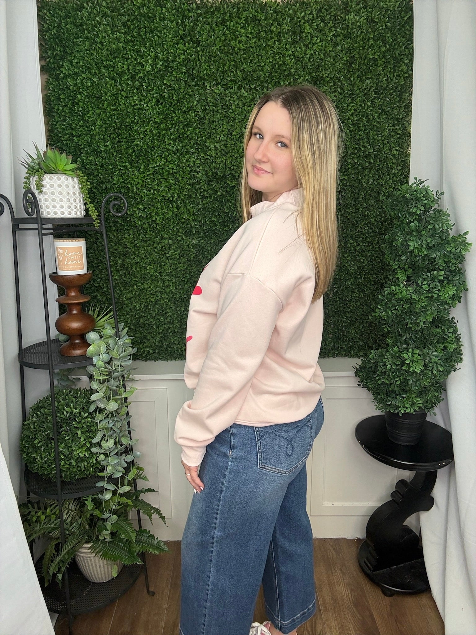 LOVE LIKE JESUS VALENTINES DAY MOCK NECK SWEATSHIRT - PINK