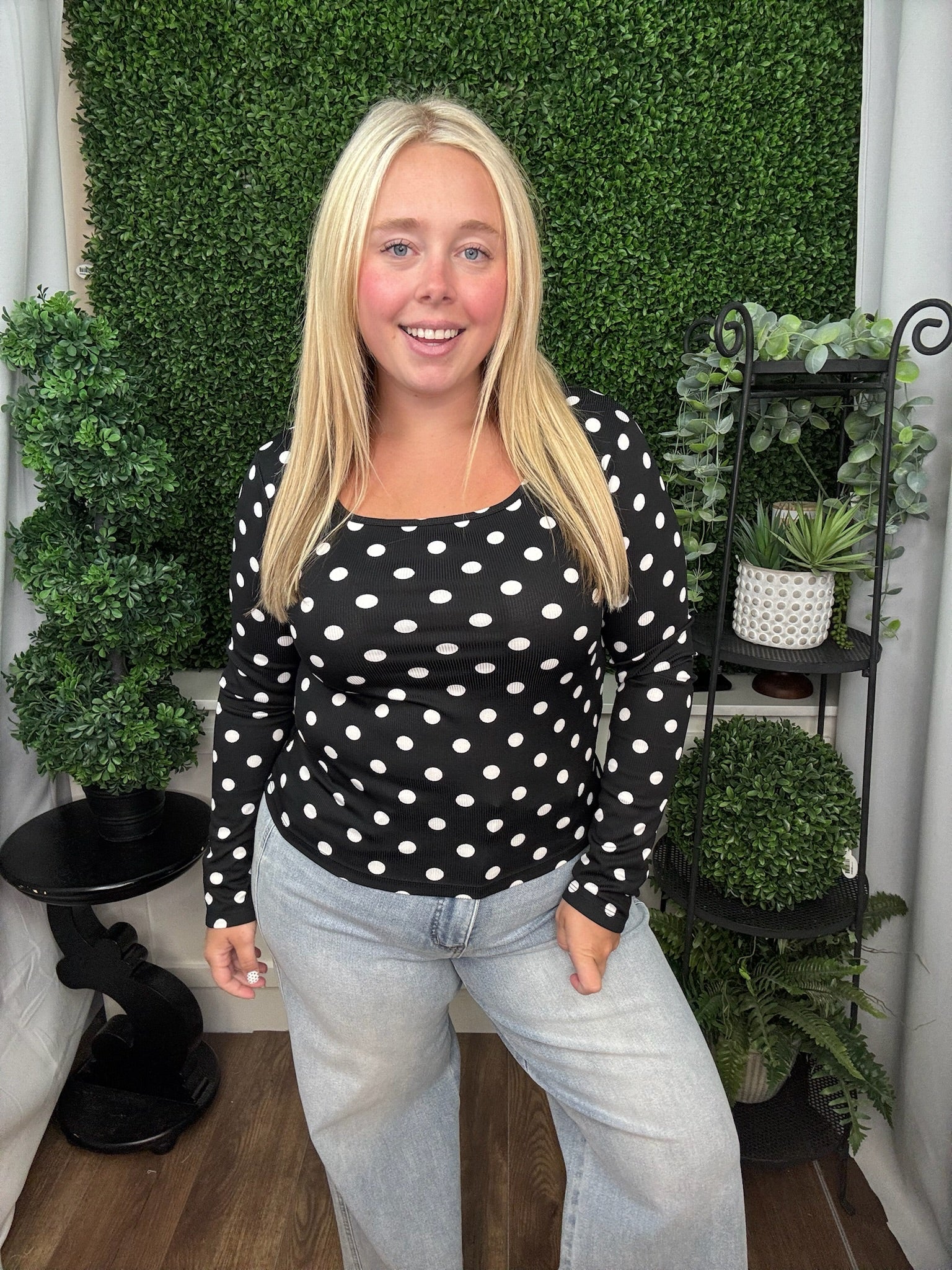 Square Neck Long Sleeve - Polka Dot