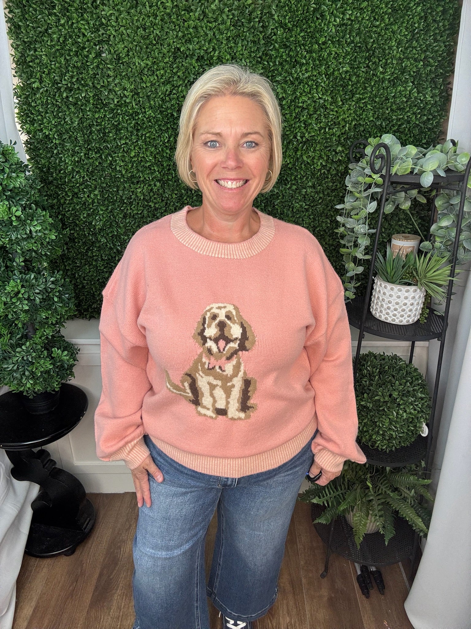 PUPPY GRAPHIC KNIT SWEATER - BLUSH