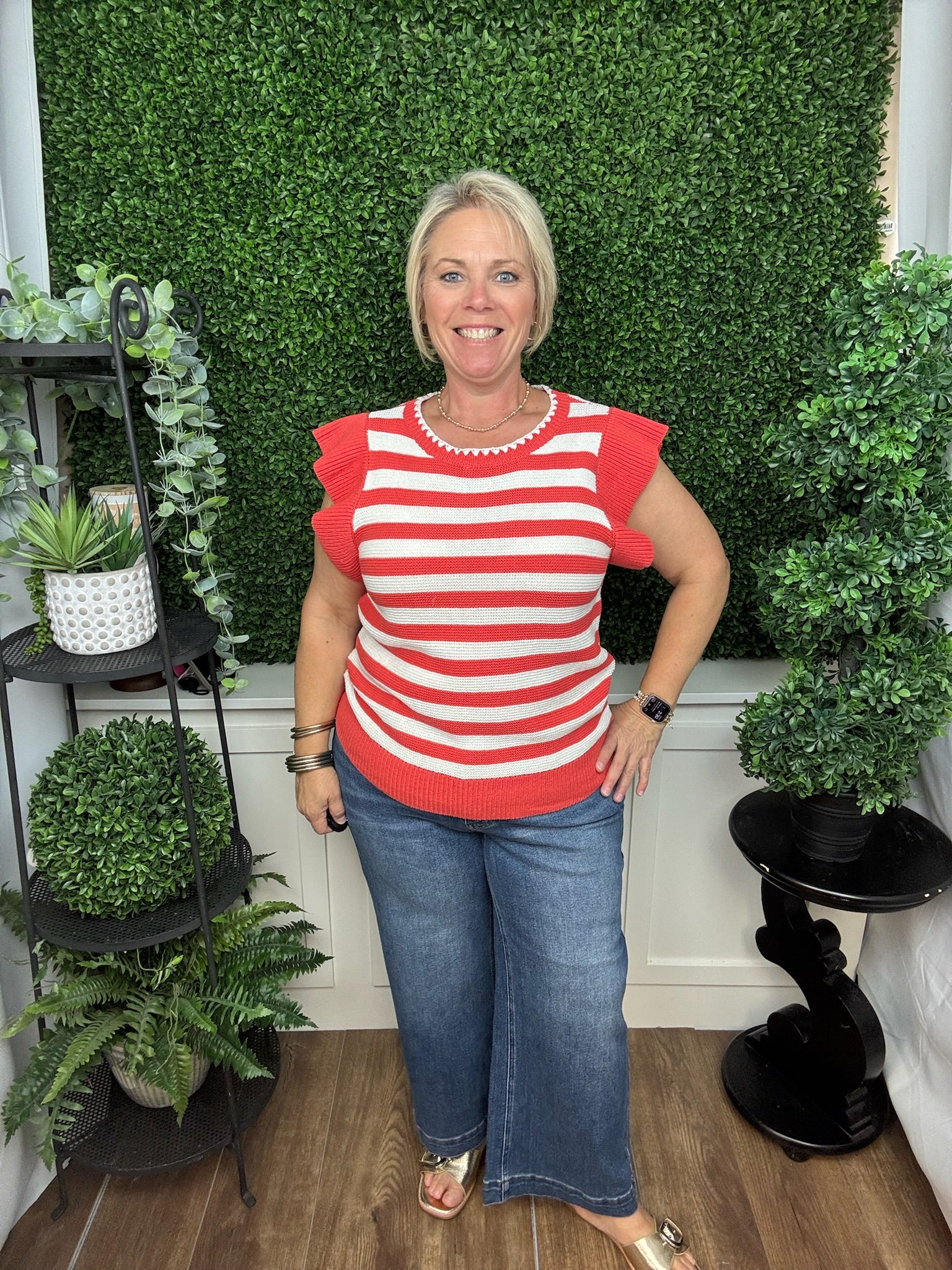 Striped Cap Sleeve Knit Sweater