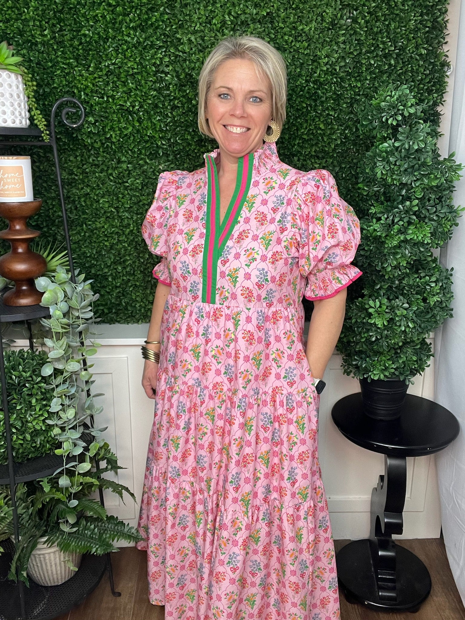 Pink Puff sleeve maxi dress