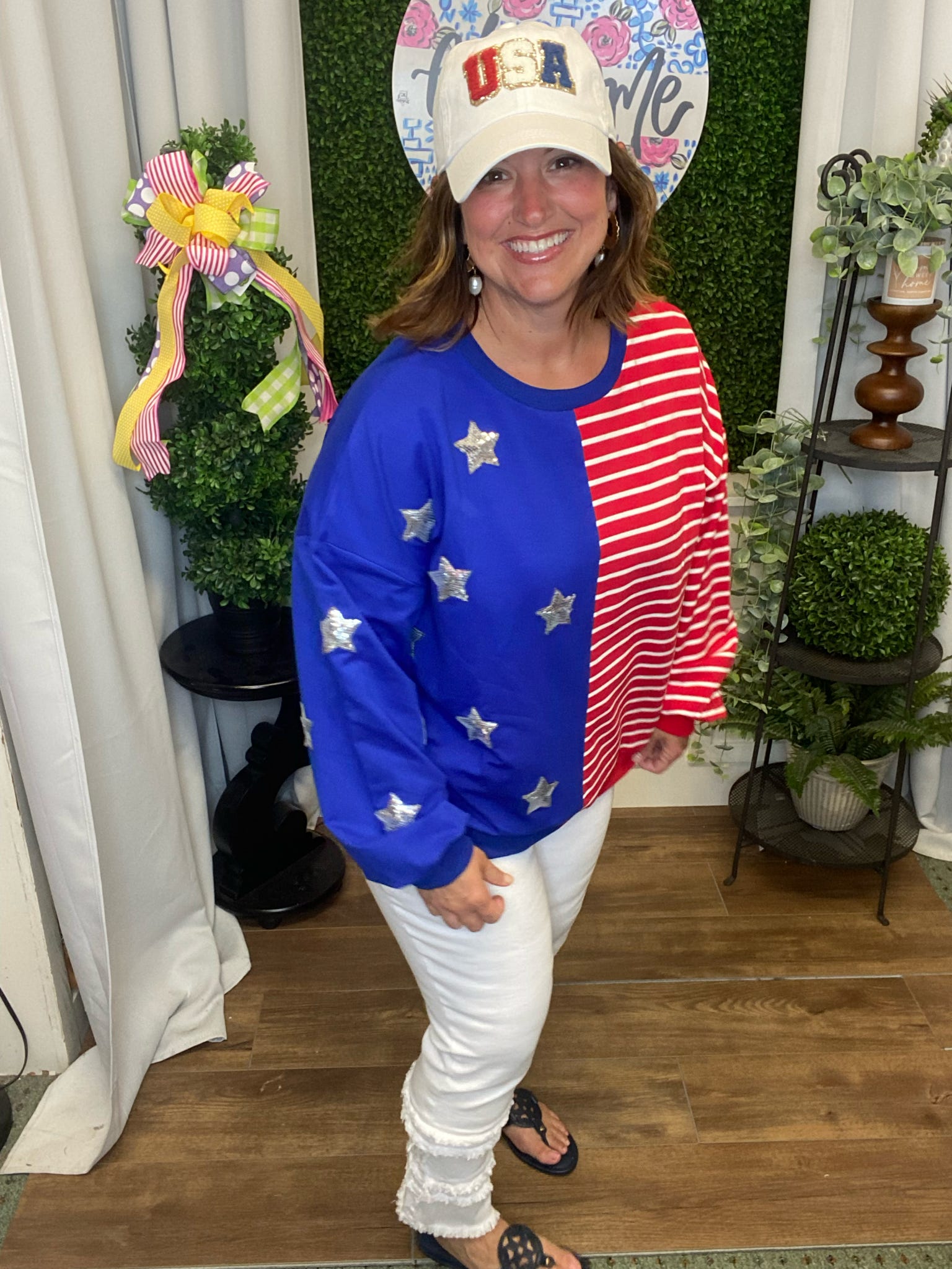 4TH OF JULY STAR PATCH SWEATER - RED/BLUE