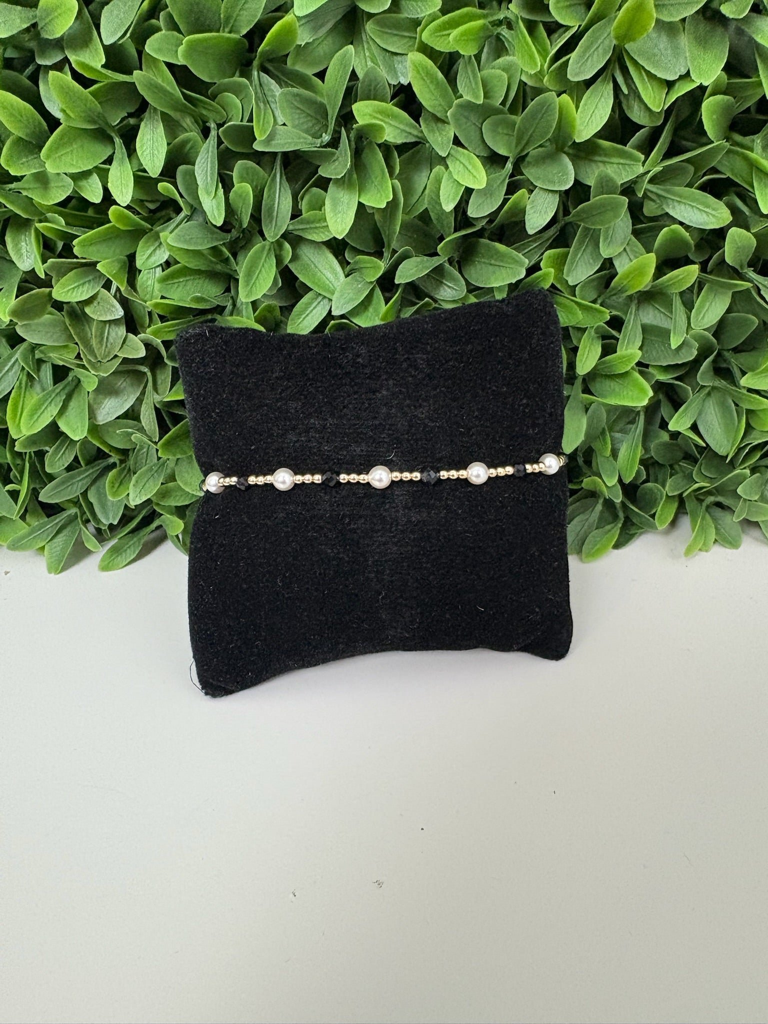 EXTENDS - PEARL SINCERITY PATTERN 4MM BEAD BRACELET - FACETED ONYX