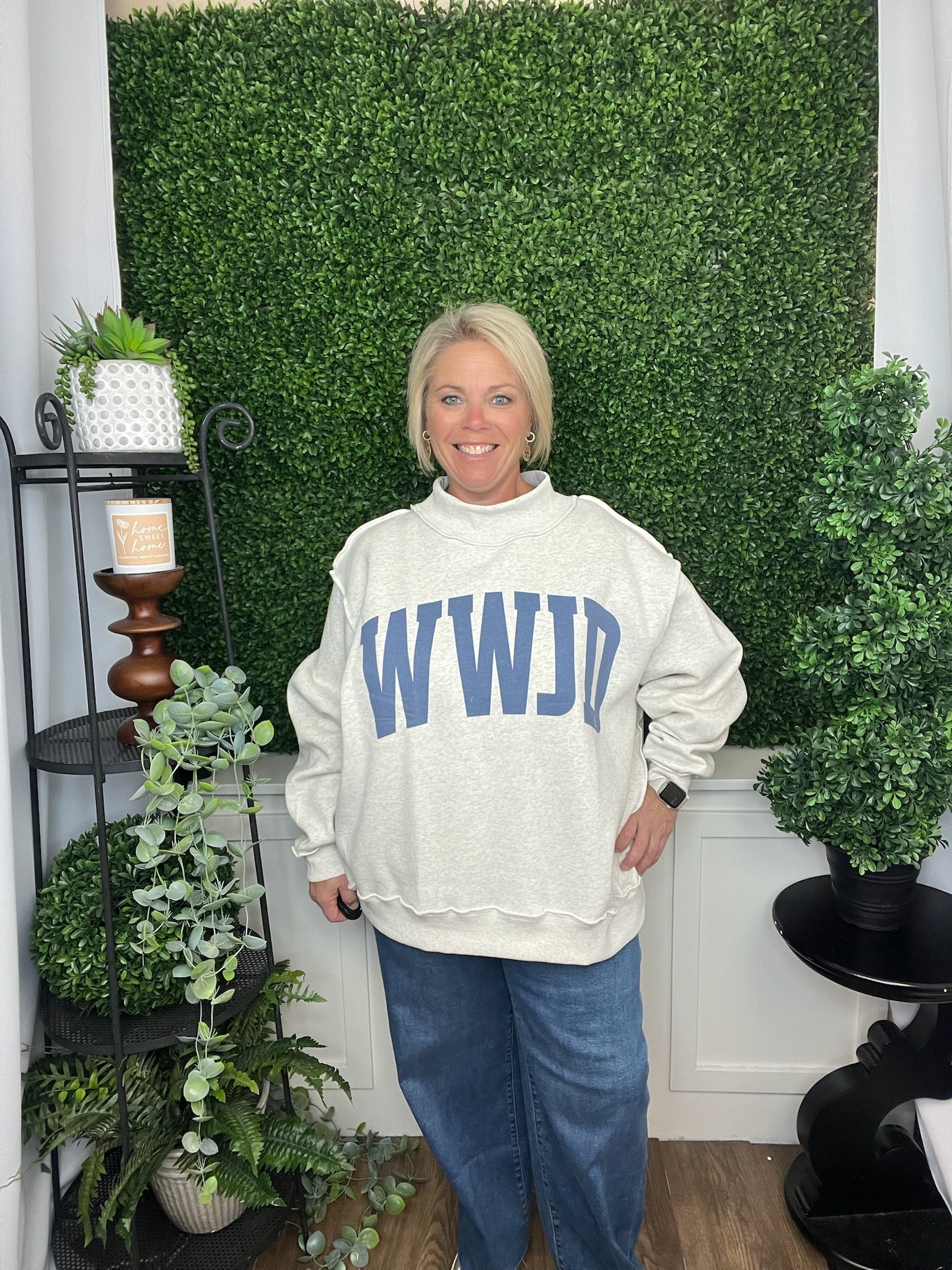 MOCK NECK SWEATSHIRT - WWJD- H GREY /NAVY