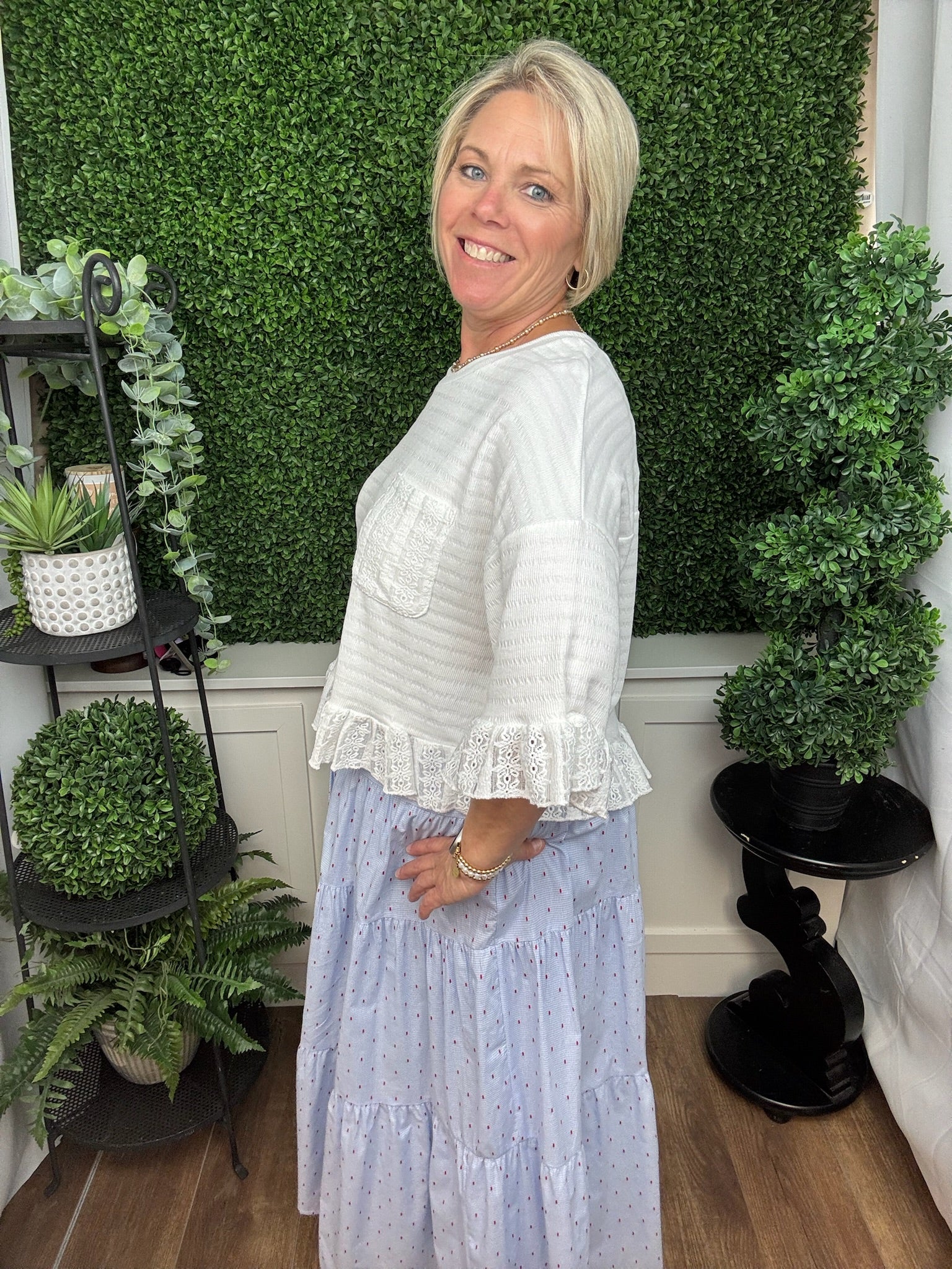 Lace Ruffle Hem Sweater Top