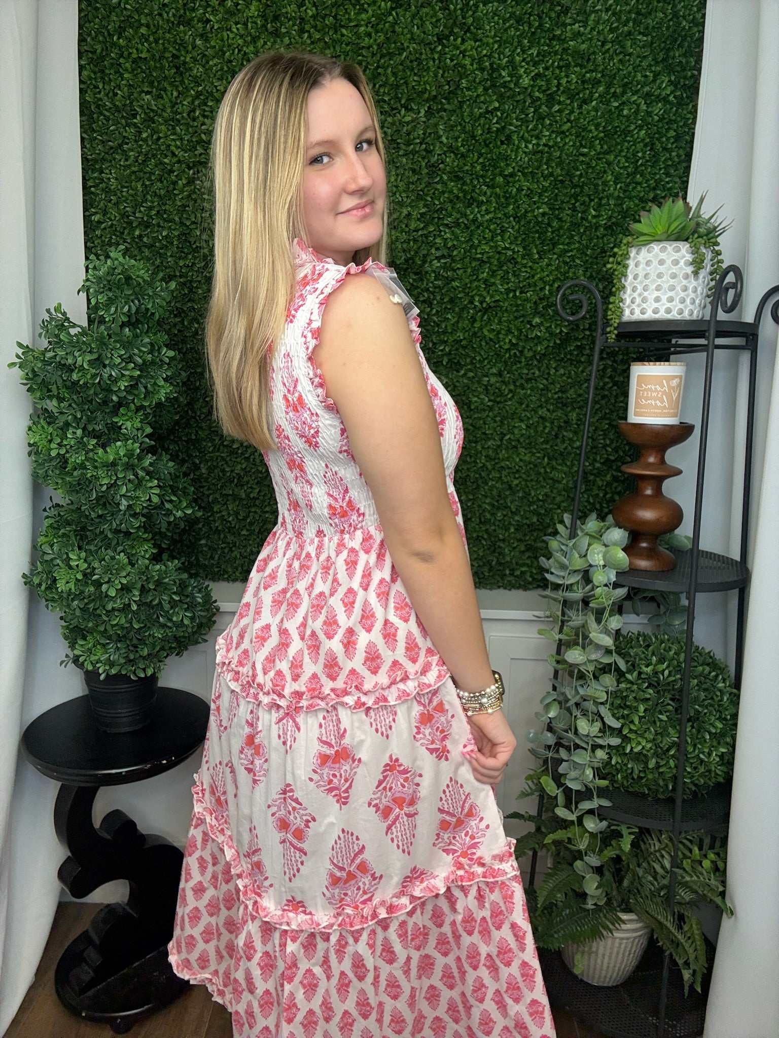 WARD SMOKED MIDI DRESS - PINK